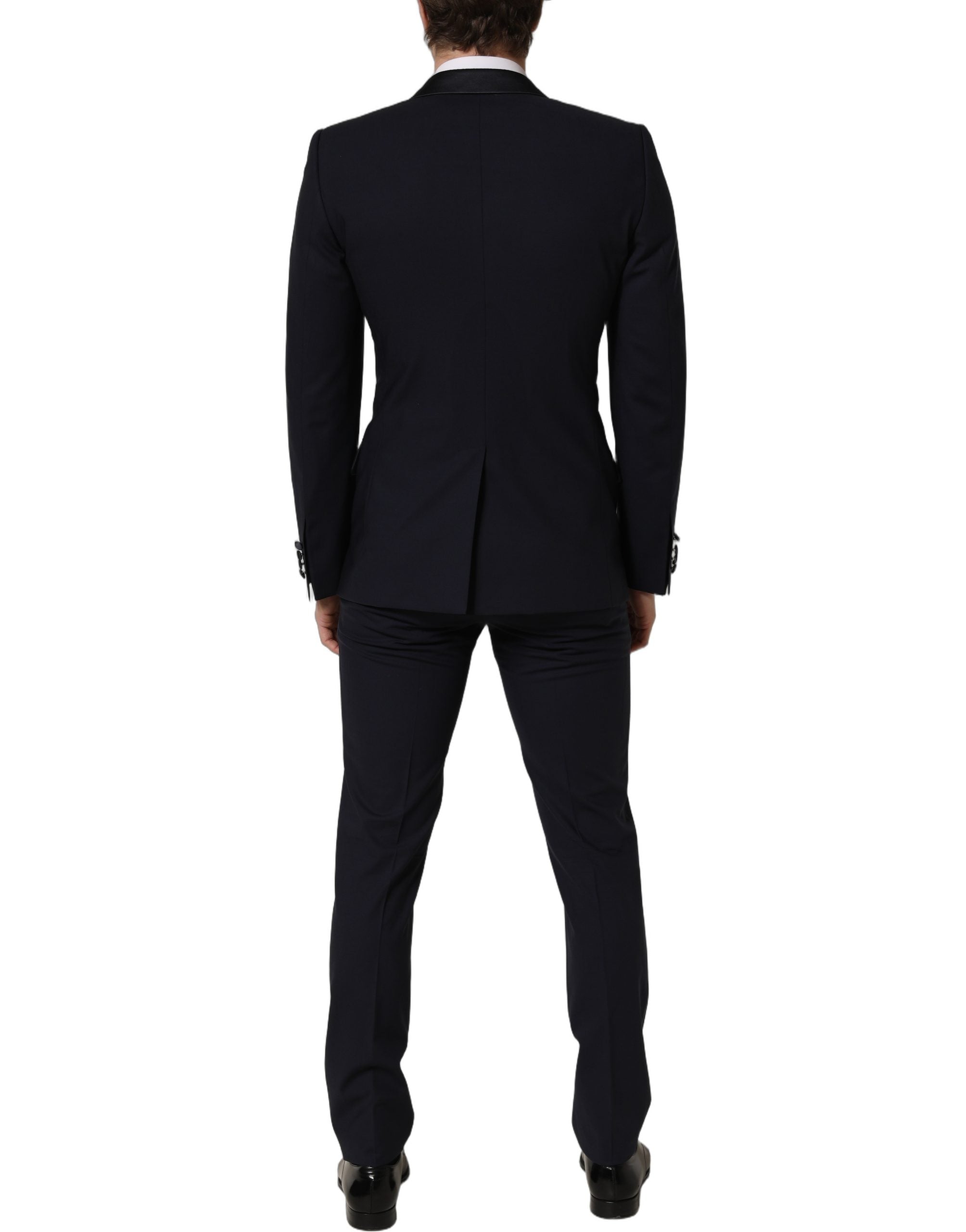 Costume homme Dolce & Gabbana en laine noire, costume slim fit formel 2 pièces avec veste et pantalon.
