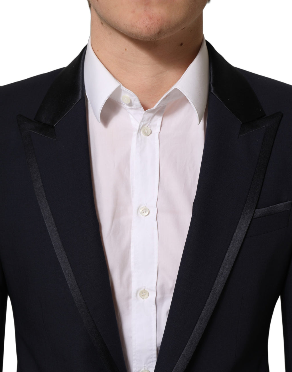 Costume deux pièces homme Dolce & Gabbana en laine noire, ajusté et élégant pour occasions formelles.