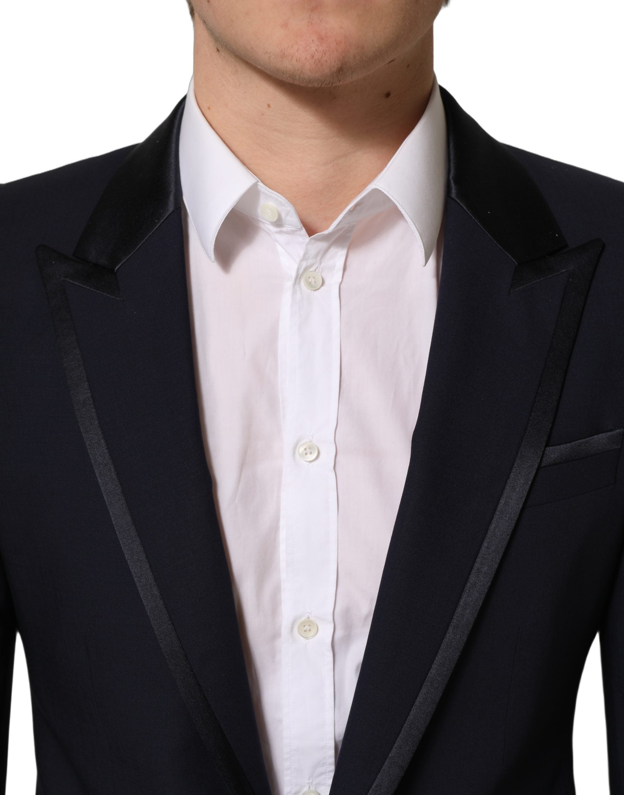 Costume deux pièces homme Dolce & Gabbana en laine noire, ajusté et élégant pour occasions formelles.