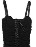 Robe courte noire Dolce & Gabbana style corset moulant, silhouette élégante et ajustée, en tissu satiné.