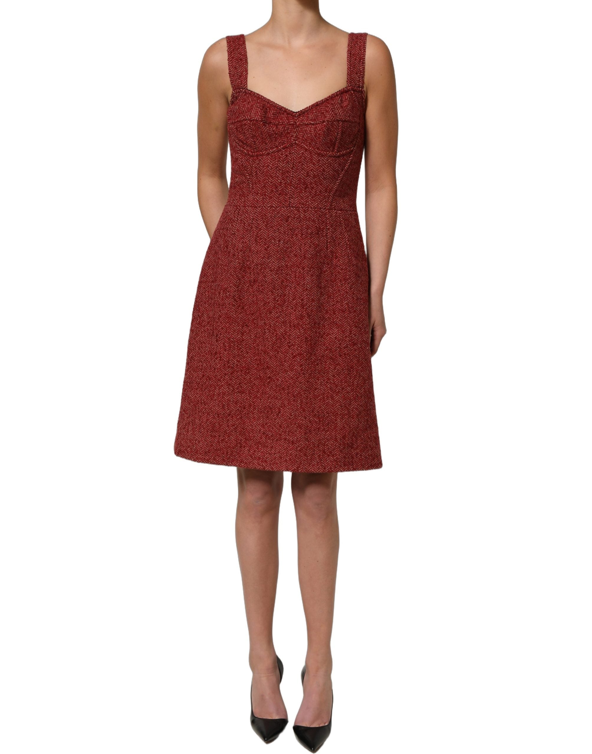 Robe mini babydoll en tweed multicolore avec ceinture, Dolce & Gabbana, look élégant et tendance.