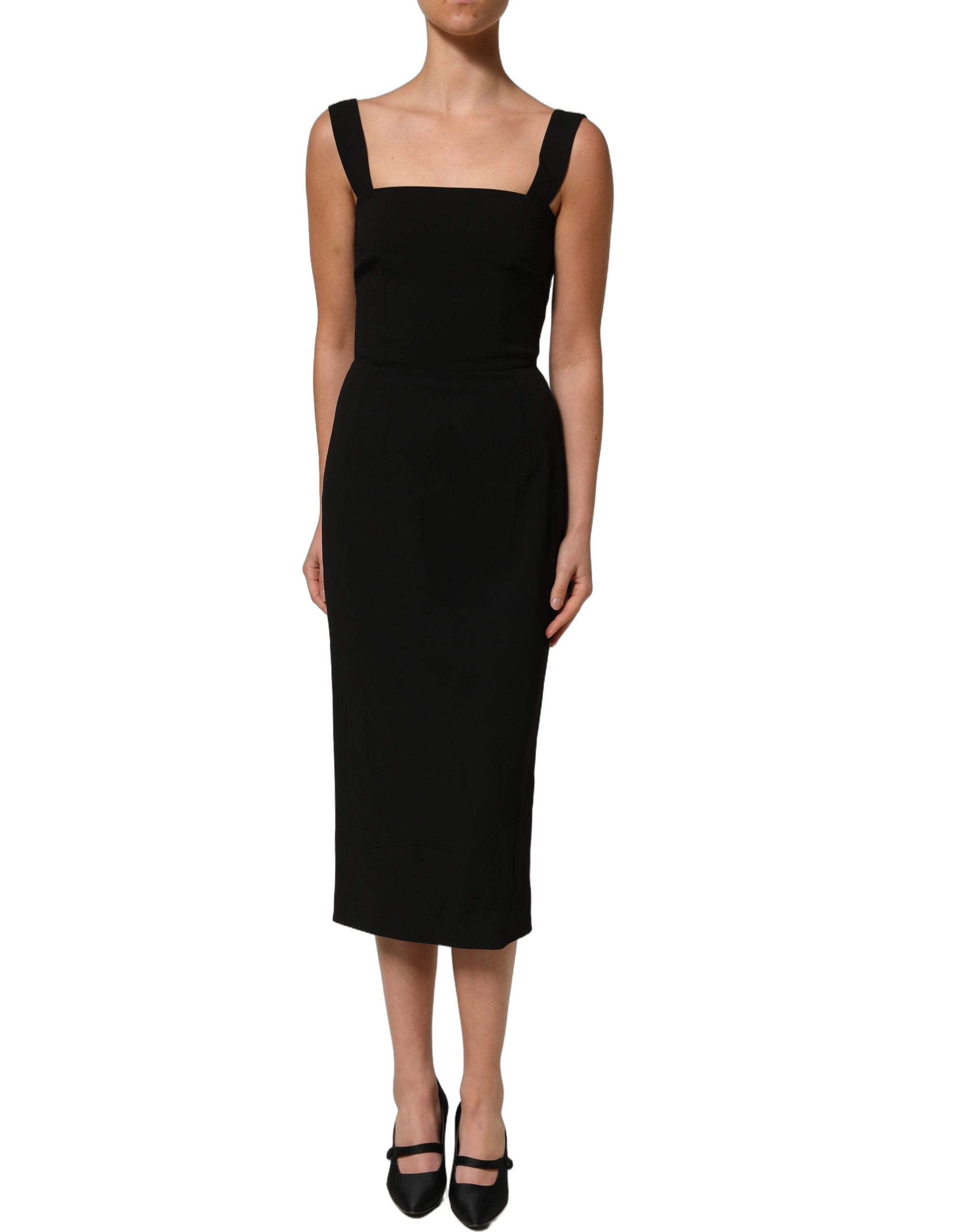 Robe midi noire en viscose stretch de Dolce & Gabbana, silhouette ajustée et élégante, sans détails supplémentaires visibles.