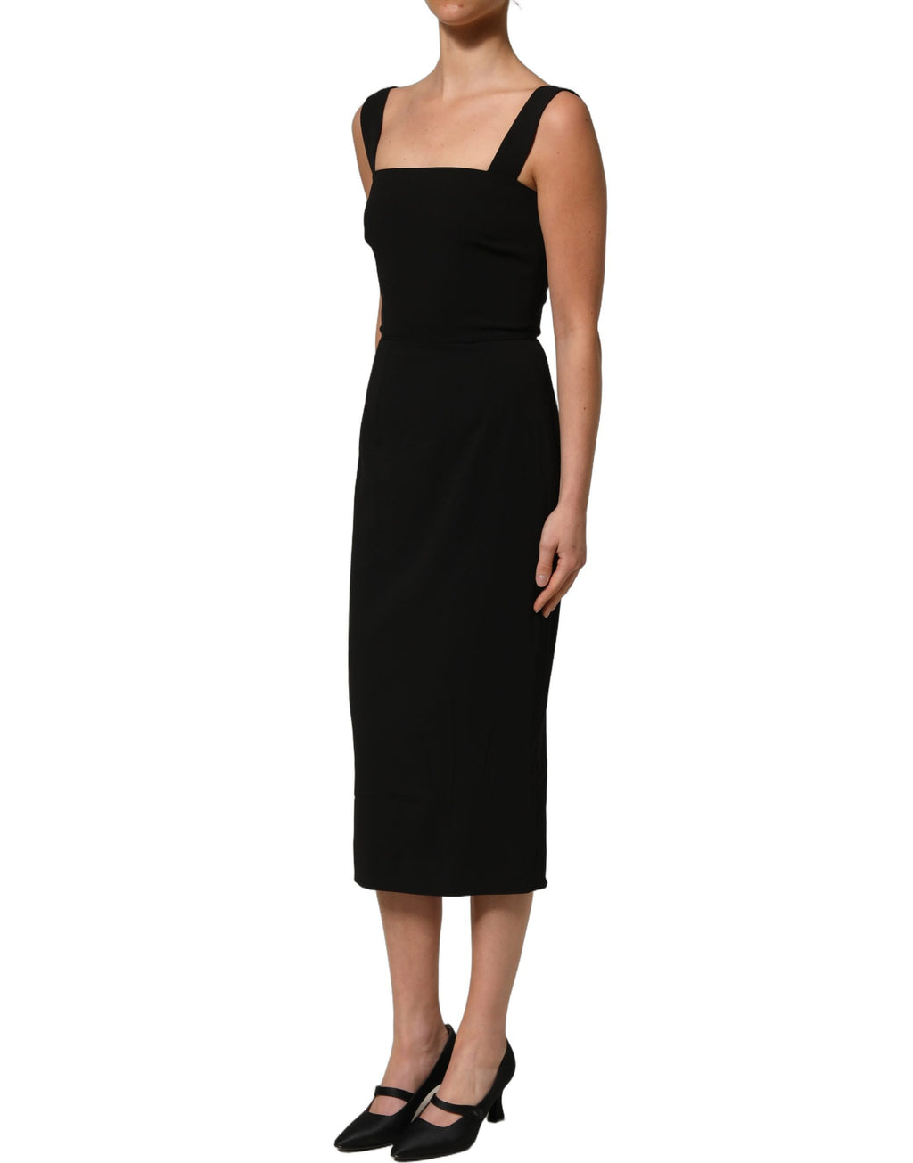 Robe midi noire en viscose extensible de Dolce & Gabbana, robe ajustée et élégante avec décolleté en V.
