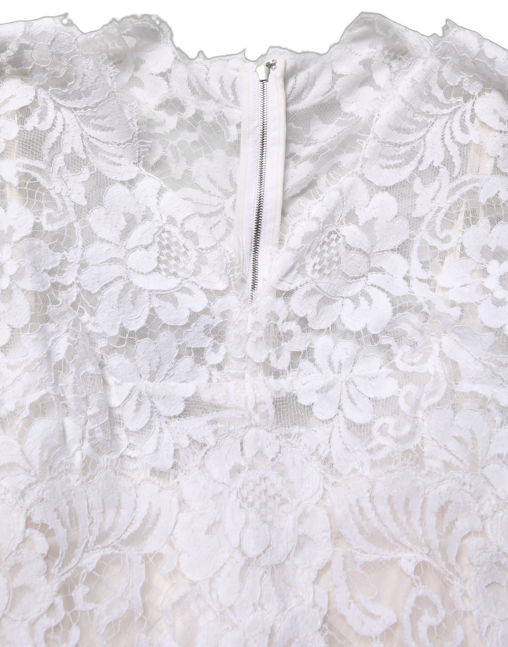 Robe longue en coton blanc de Dolce & Gabbana avec dentelle florale élégante et détails sophistiqués.