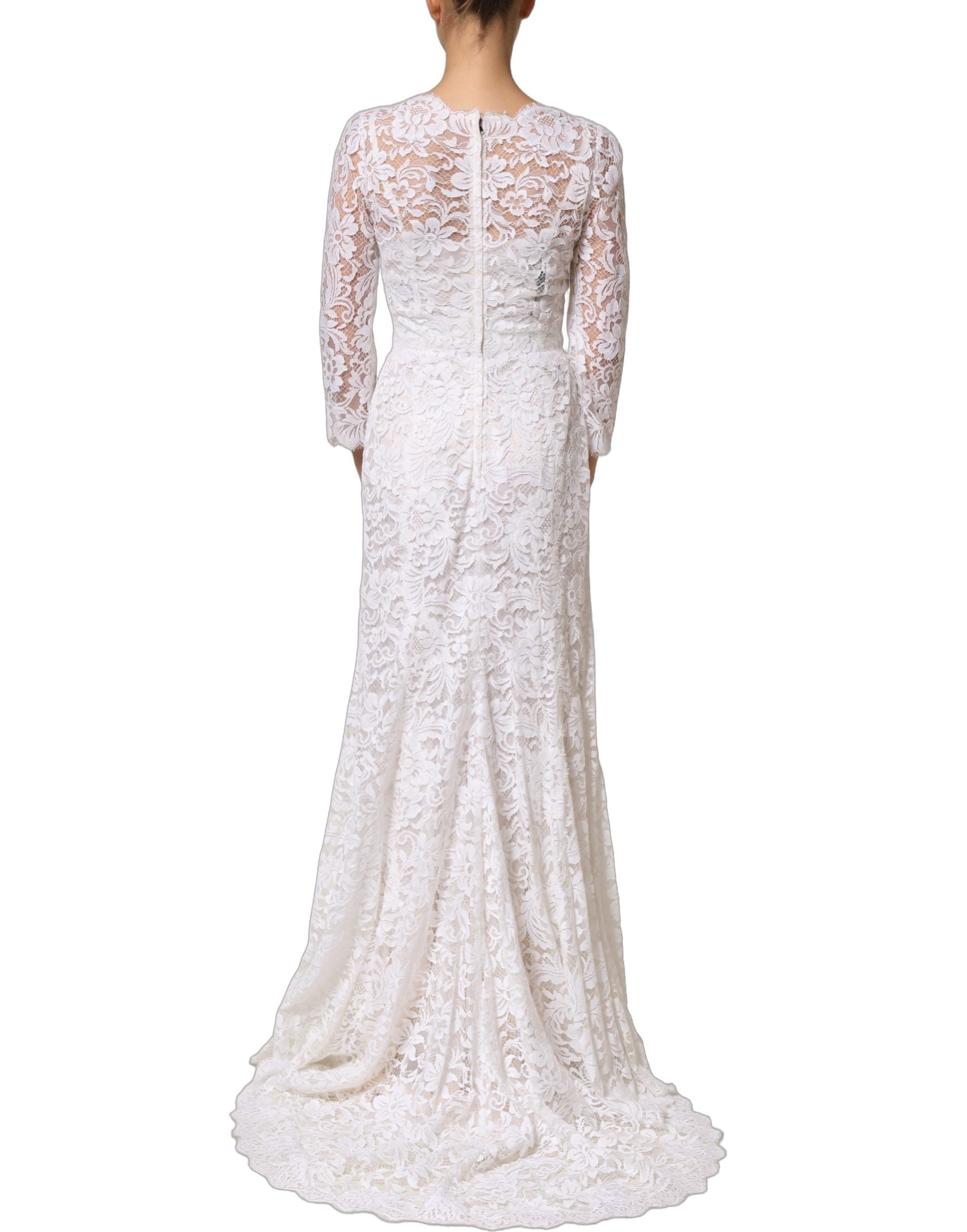 Robe longue en coton blanc avec dentelle florale de Dolce & Gabbana, élégante et raffinée.