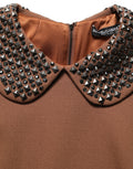 Robe midi en laine marron de Dolce & Gabbana avec embellissements en rhinestones et détails élégants.