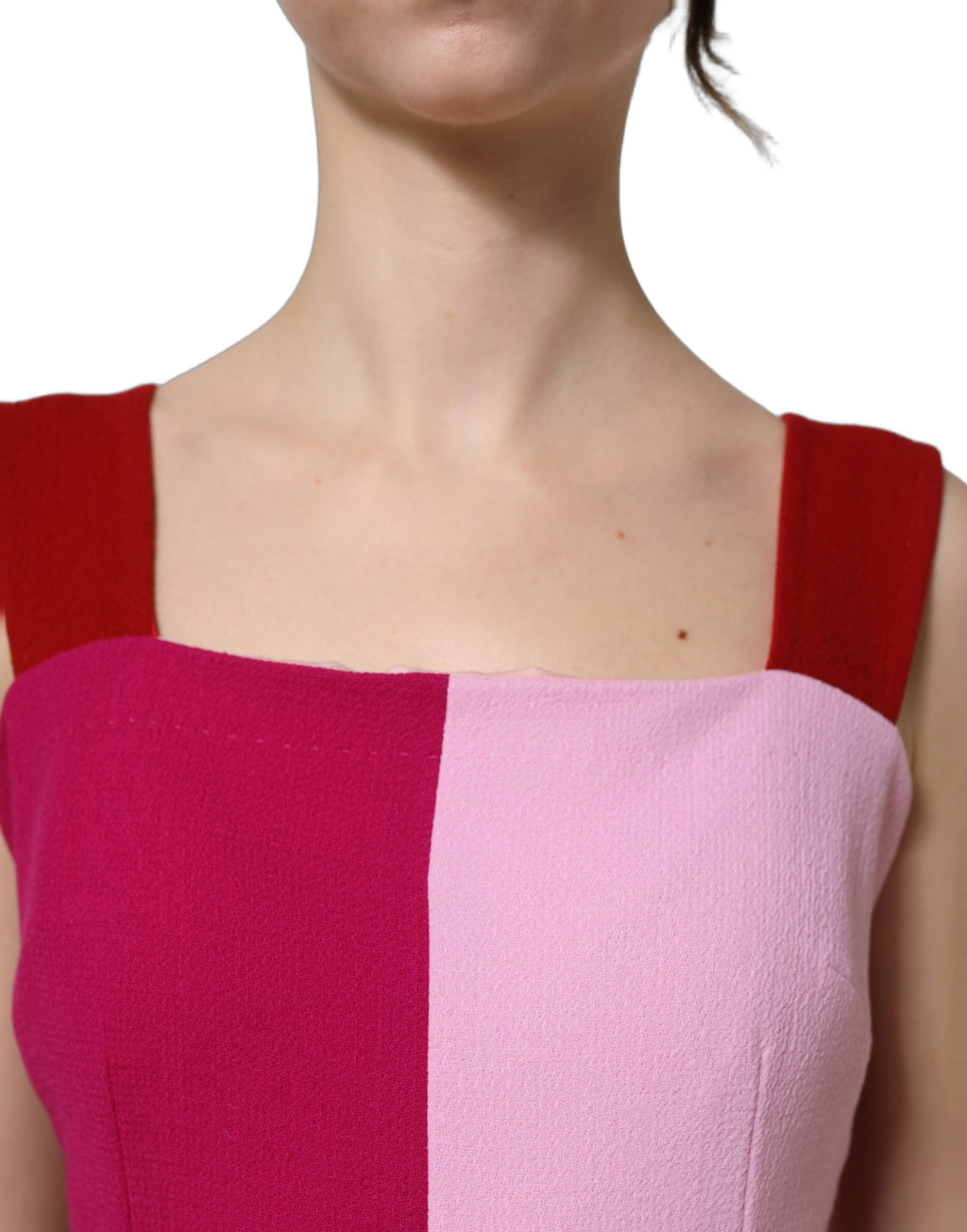 Robe midi sans manches Dolce & Gabbana en laine rose bicolore, style élégant et moderne.