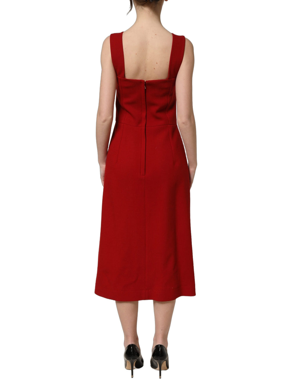 Robe midi sans manches en laine rose bicolore de Dolce & Gabbana, élégante et sophistiquée.