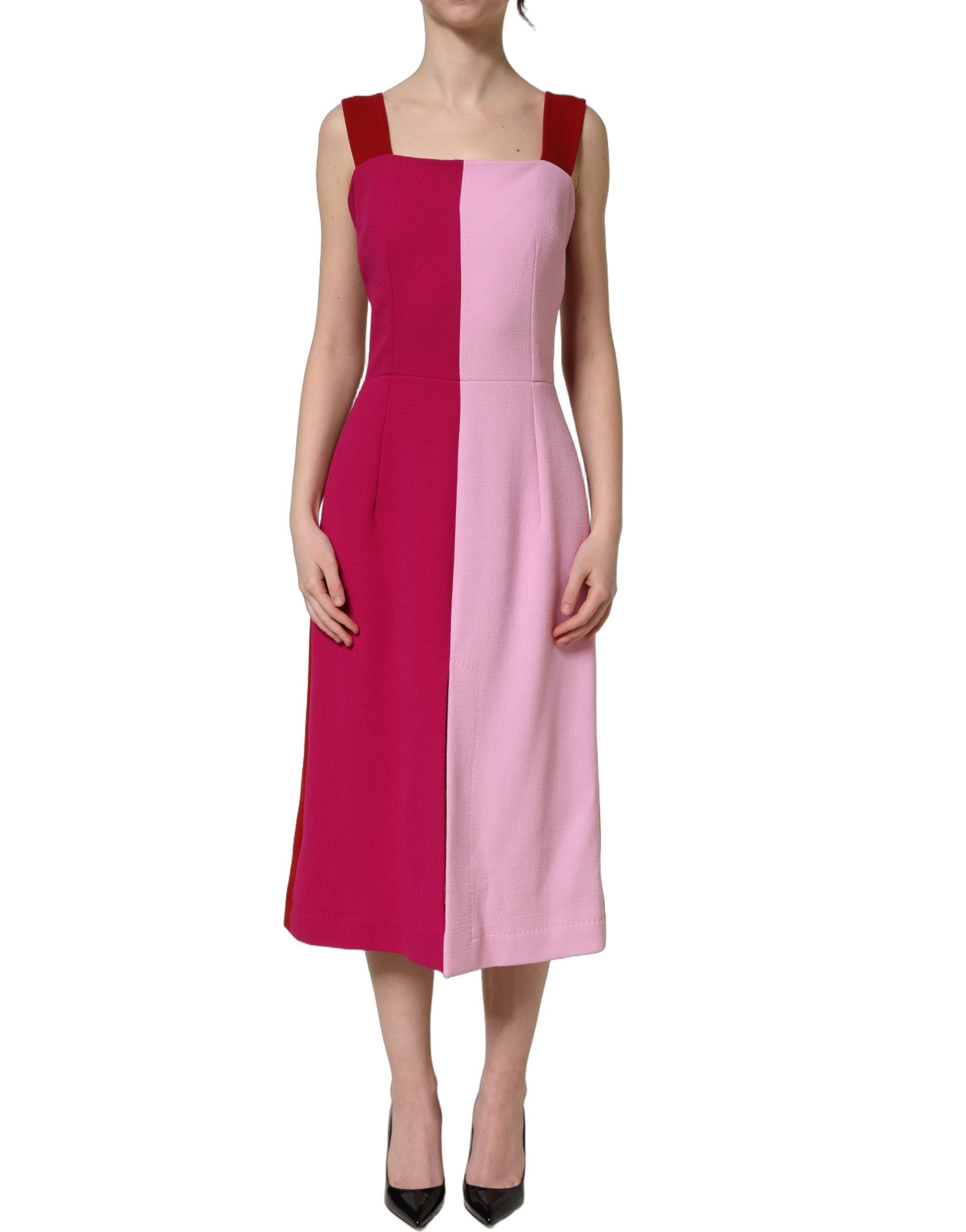 Robe midi sans manches Dolce & Gabbana en laine rose bicolore, élégante et sophistiquée, avec un style moderne et féminin.