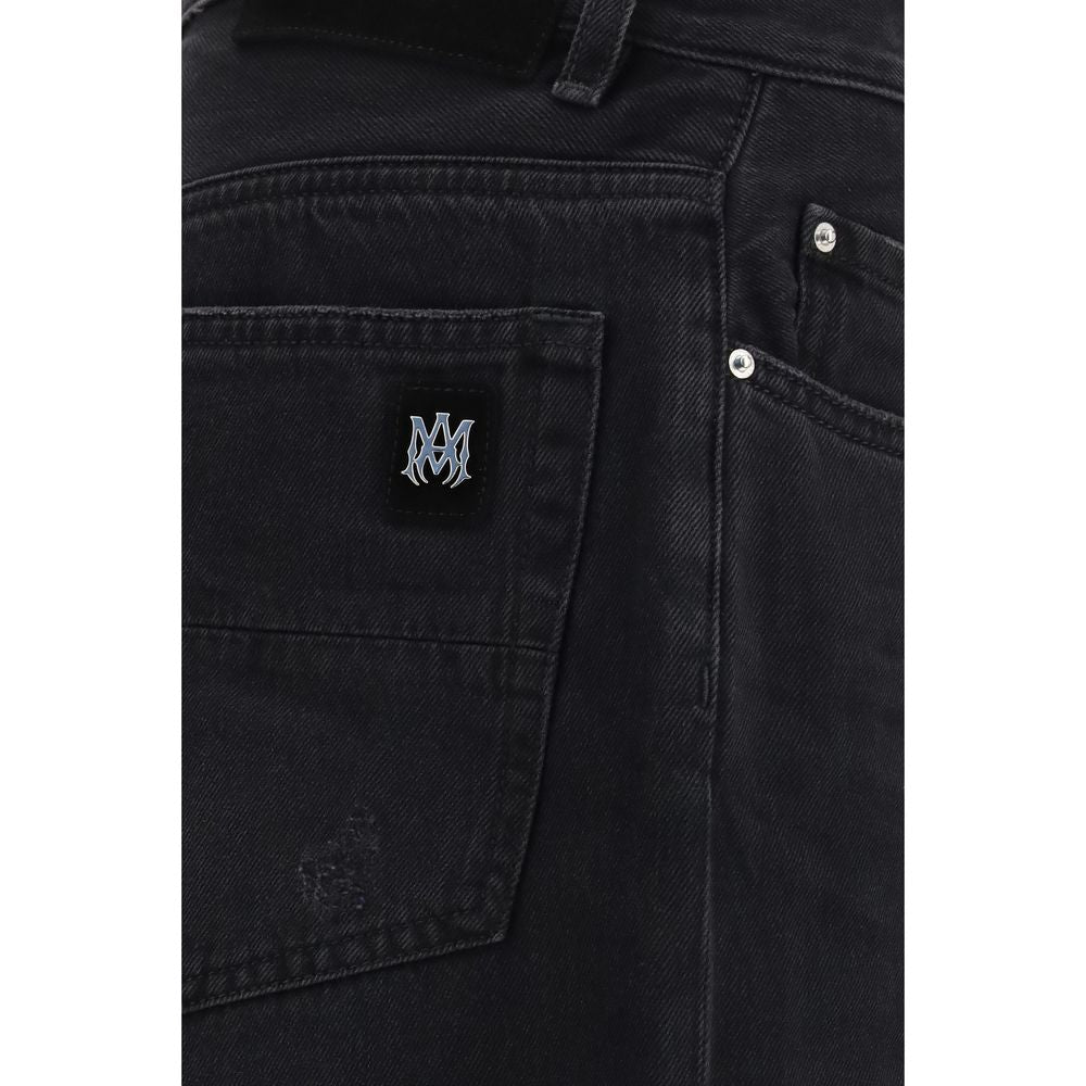 Jeans en denim noir Amiri en coton, coupe classique avec poches avant et arrière, vue de face.