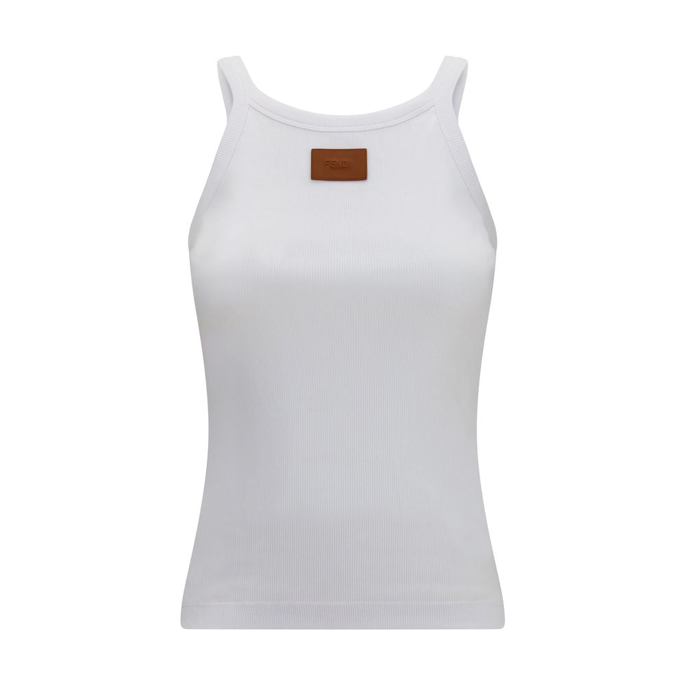 T-shirt blanc en coton sans manches de la marque Fendi, facile à porter avec un design épuré et élégant.