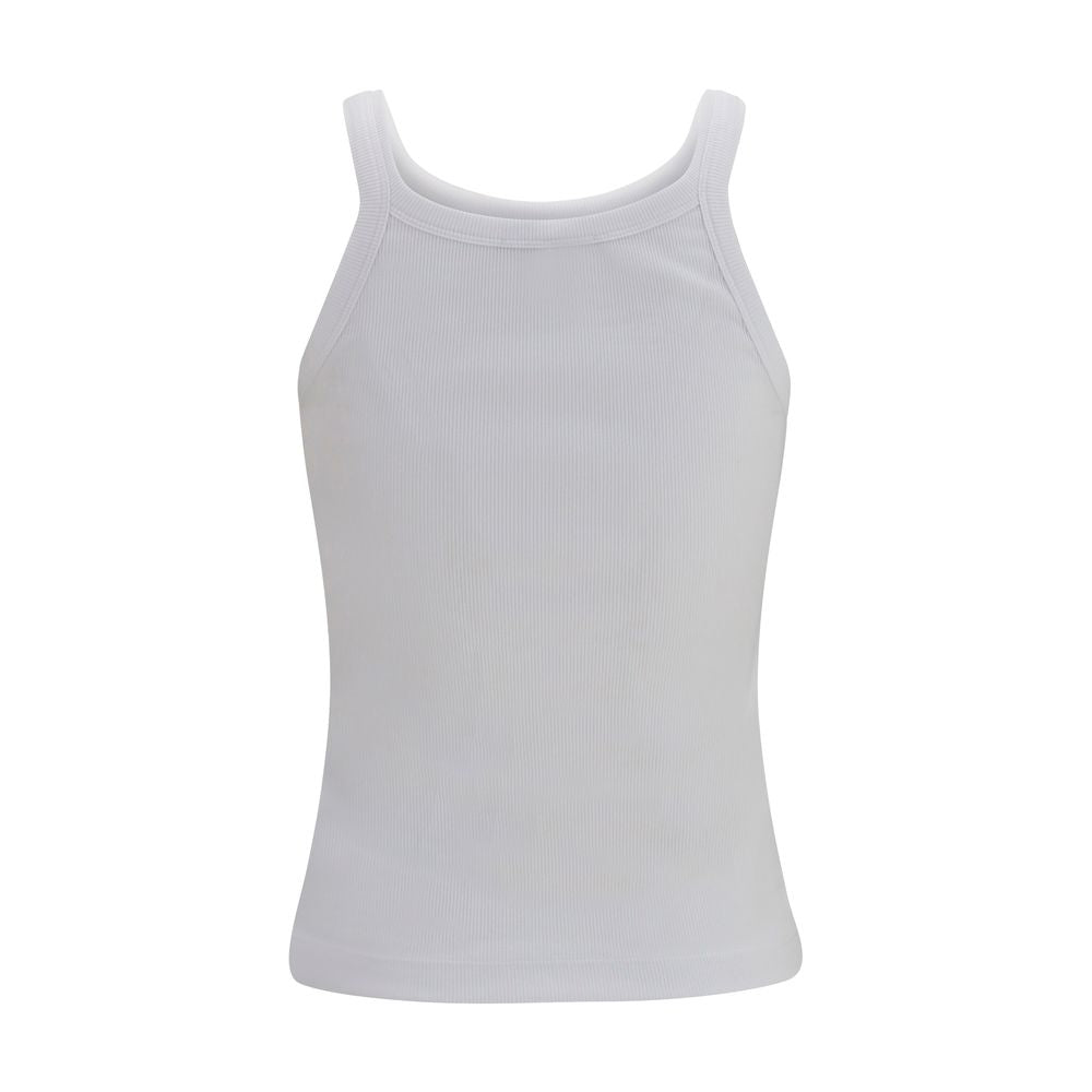 T-shirt blanc en coton sans manches de la marque Fendi, vue de face avec logo discret sur la poitrine.