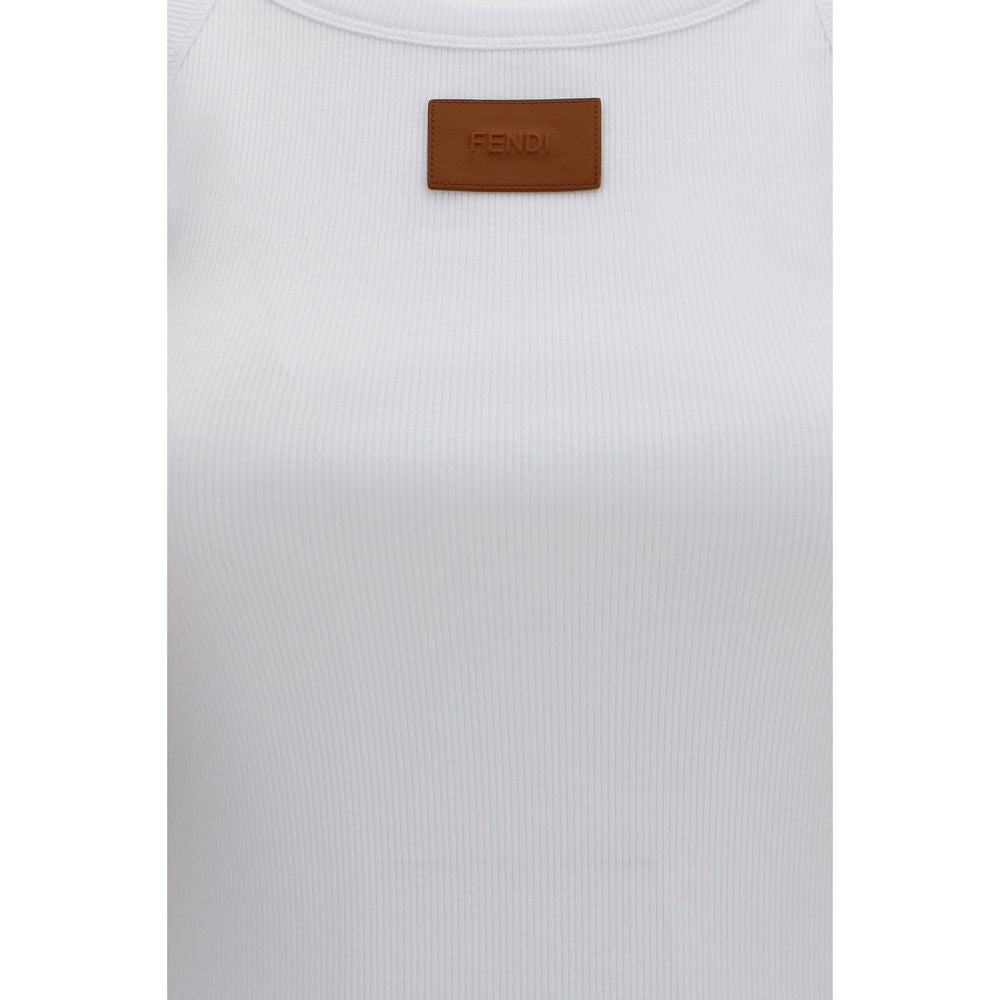 T-shirt blanc en coton sans manches de la marque Fendi, coupe classique avec logo discret visible sur le devant.