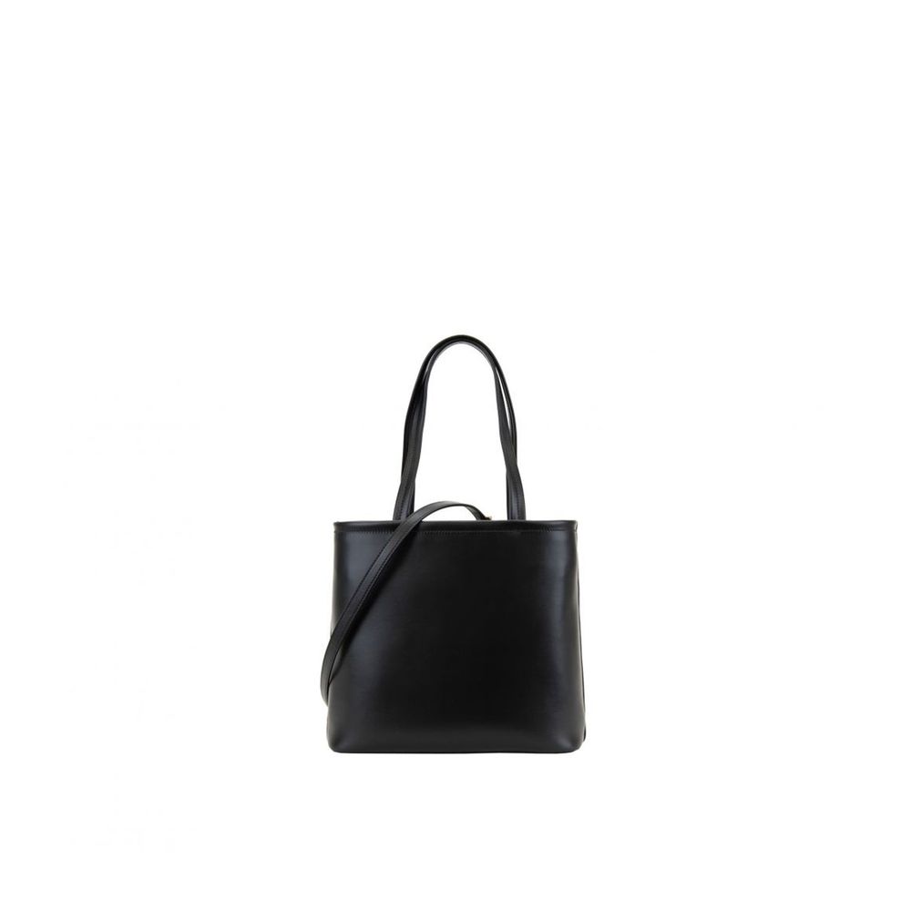 Sac à main Prada en cuir de veau noir, grande capacité, avec poignées et design élégant.