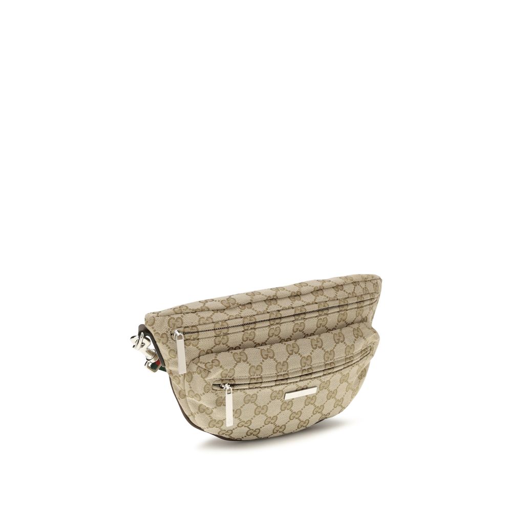 Sac à bandoulière en polyester beige Gucci, avec détails élégants et design sophistiqué, visible dans l'image.