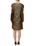 Robe courte Dolce & Gabbana en imprimerie ocelot marron à manches longues, style élégant et tendance.
