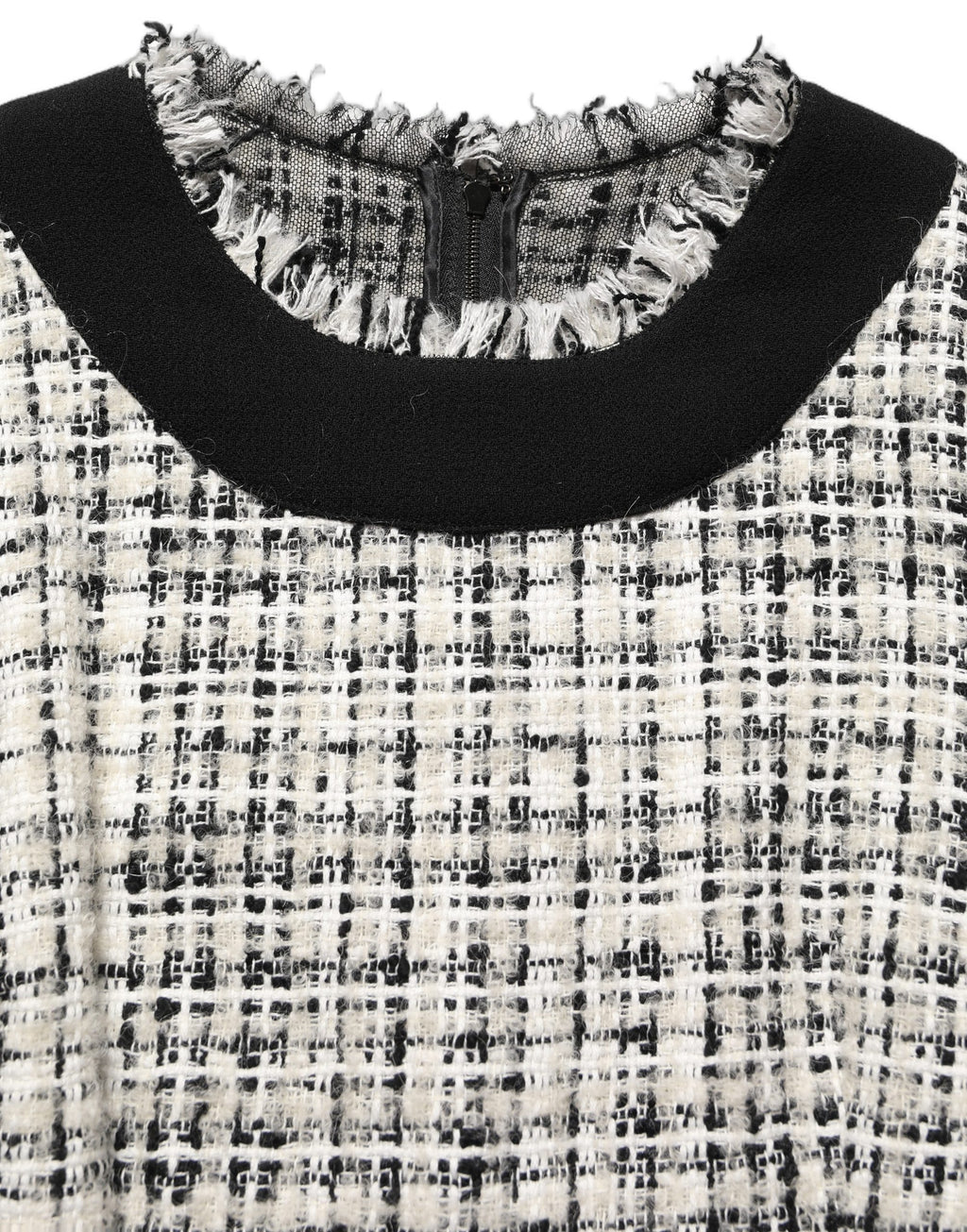 Robe midi en tweed multicolore Dolce & Gabbana avec finition frangée, style élégant et sophistiqué.