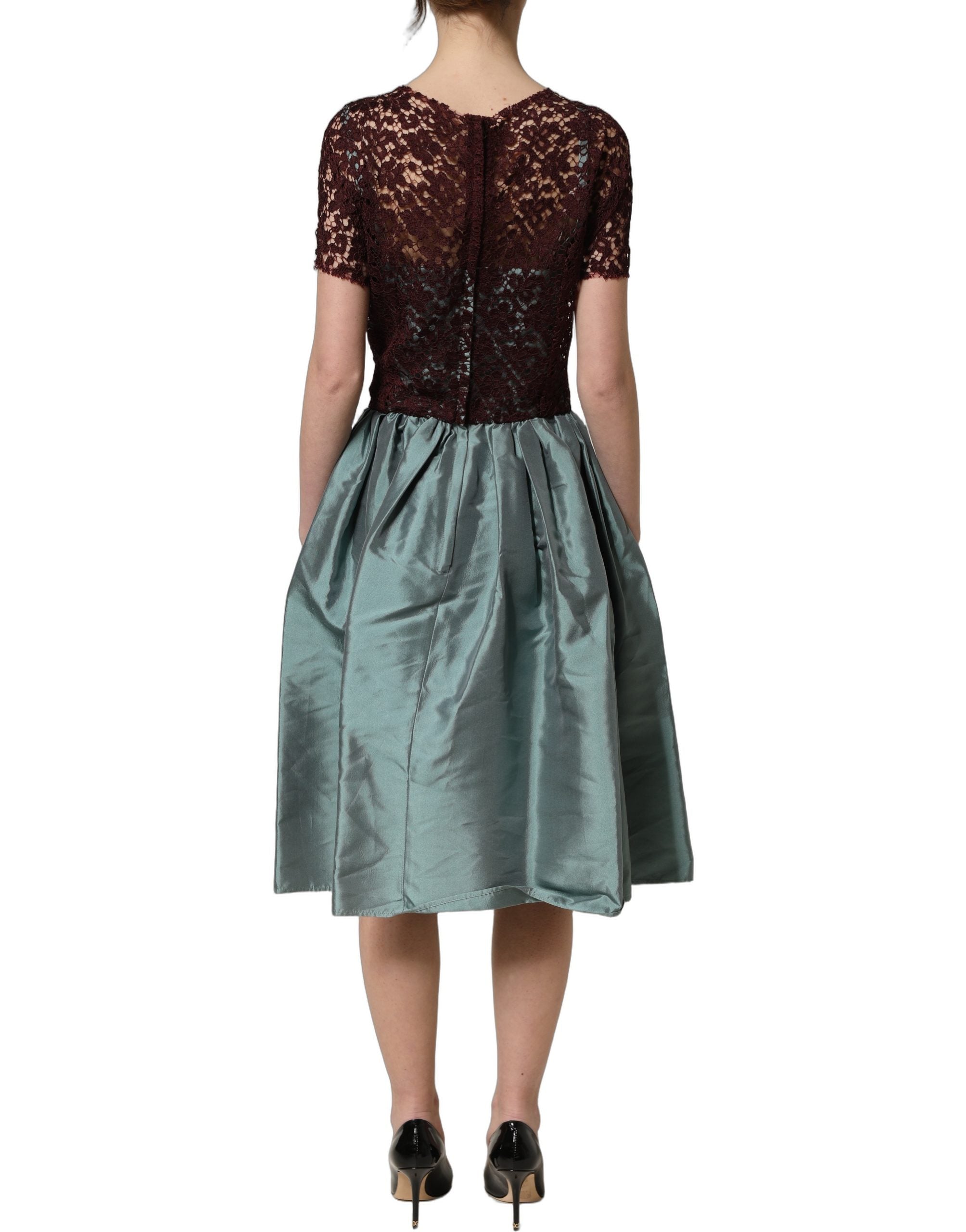 Robe midi en taffeta à plis avec dentelle florale multicolore de Dolce & Gabbana.