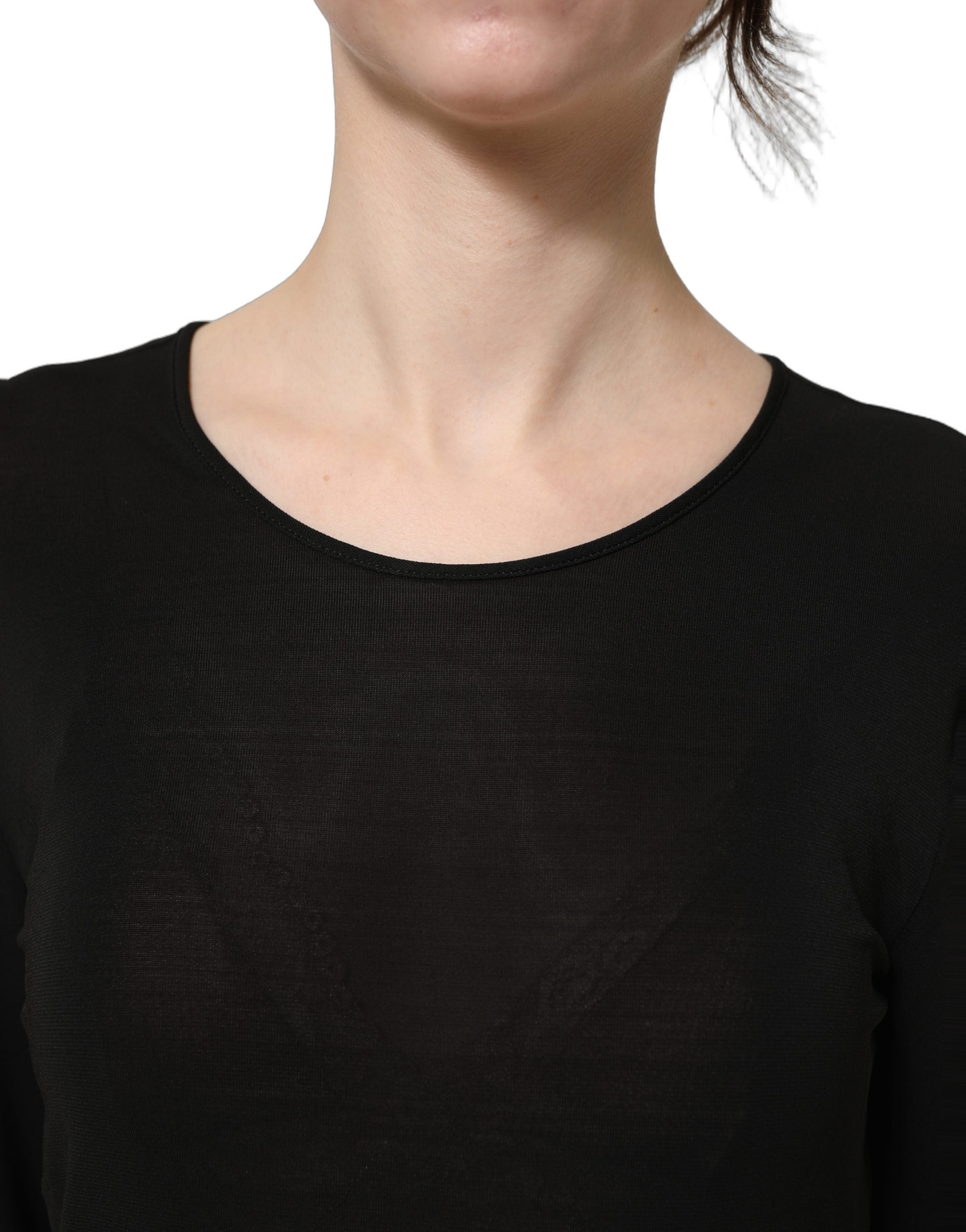 Robe longue noire en coton à manches longues de Dolce & Gabbana, robe de soirée élégante et ajustée.