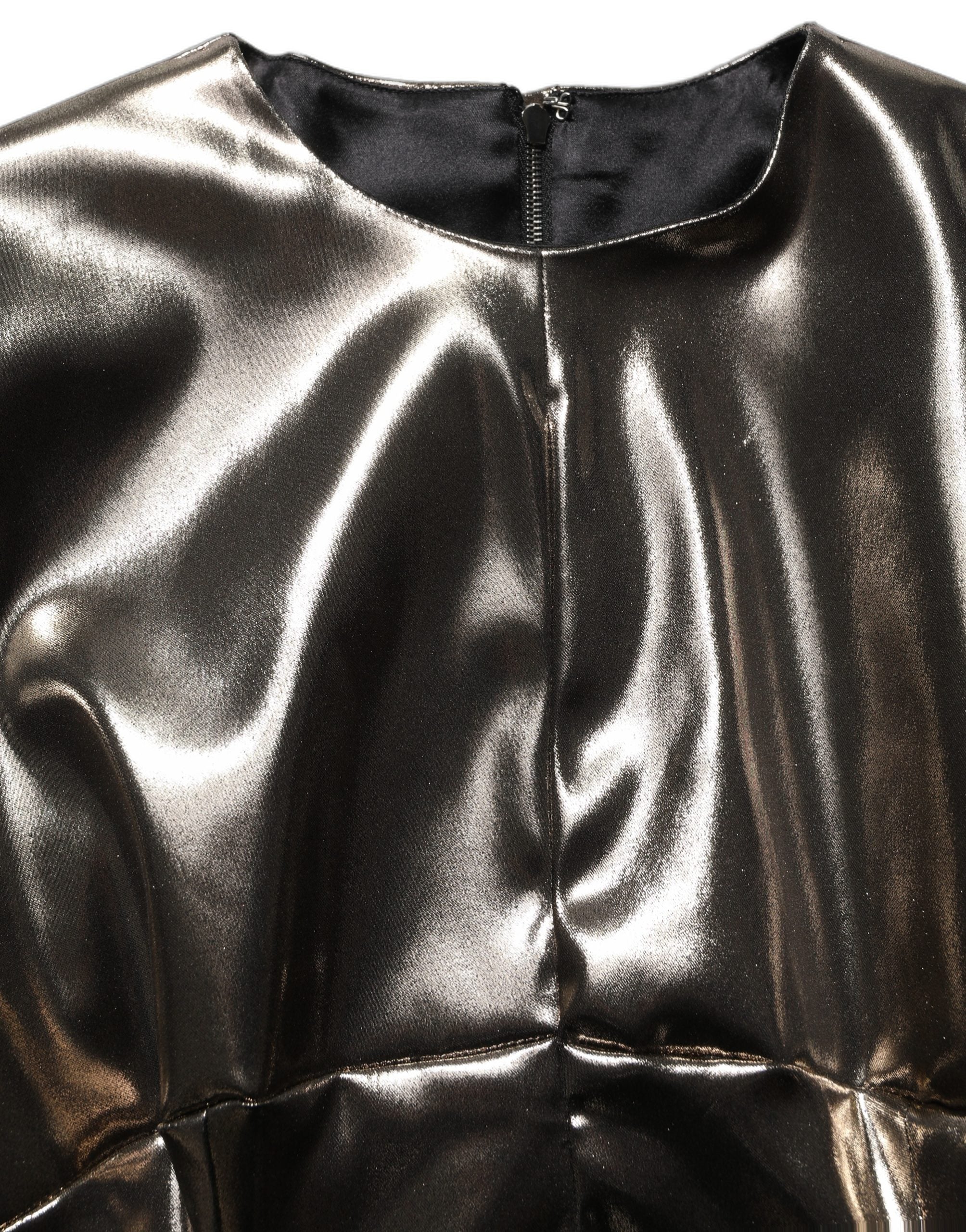 Robe longue en polyester doré métallisé à manches longues de Dolce & Gabbana, élégante et brillante.