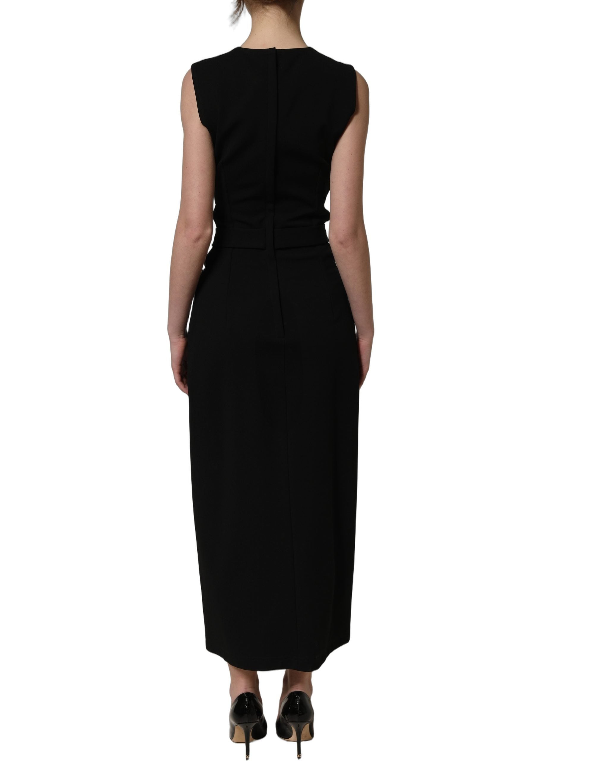 Robe longue sans manches noire Dolce & Gabbana avec détails découpés et style élégant, vue de face.