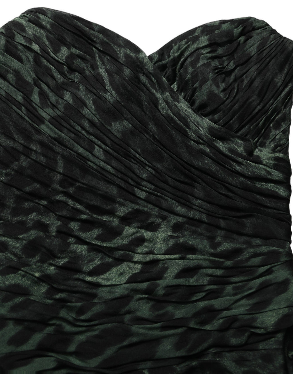 Robe midi bustier Dolce & Gabbana à imprimé léopard vert et drapé, élégante et sophistiquée pour une occasion spéciale.