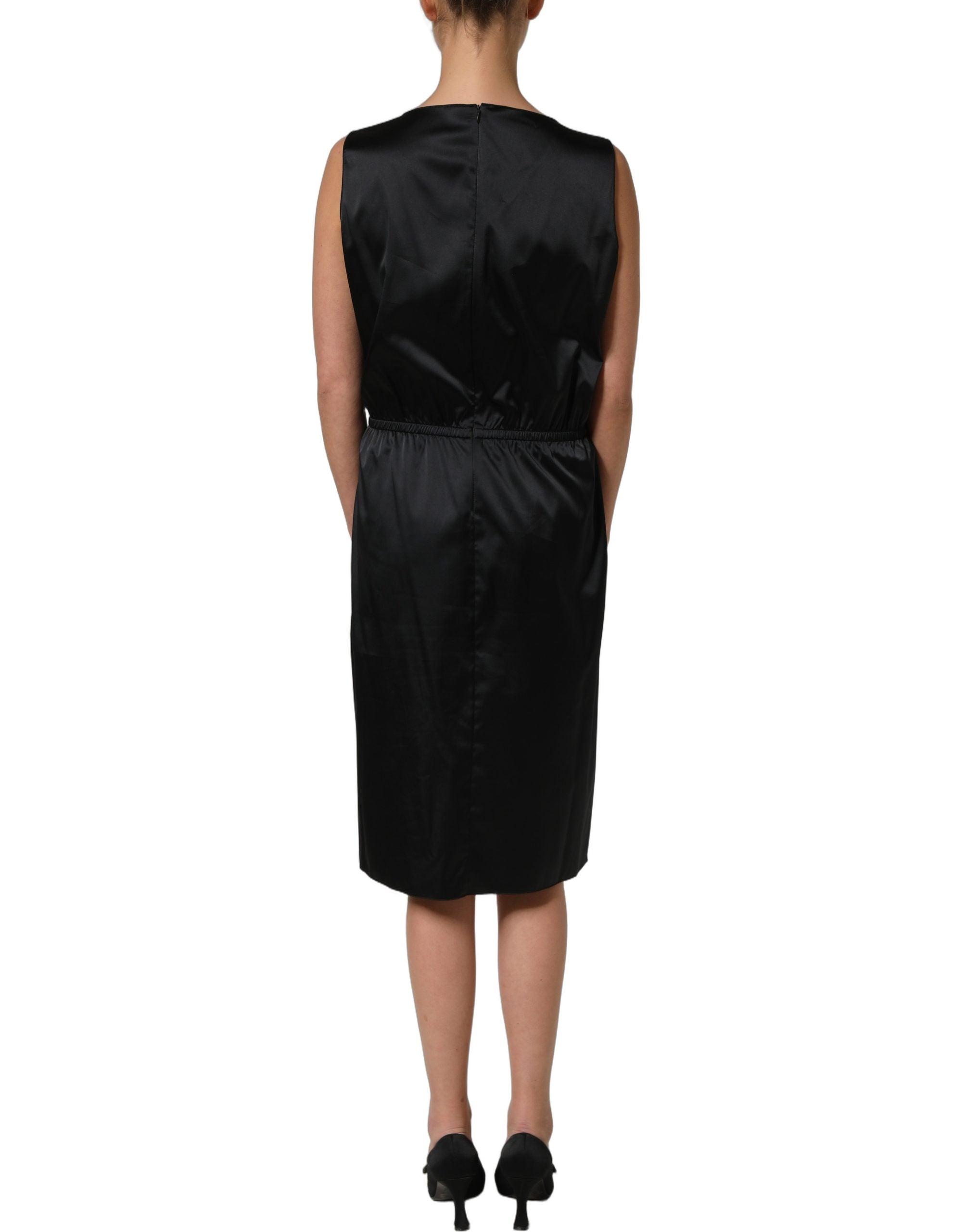 Robe midi noire en polyester Dolce & Gabbana avec broderie en dentelle élégante et coupe ajustée.