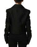 Veste biker Dolce & Gabbana en brocart noir à motifs floraux, style élégant et sophistiqué, vue de face.
