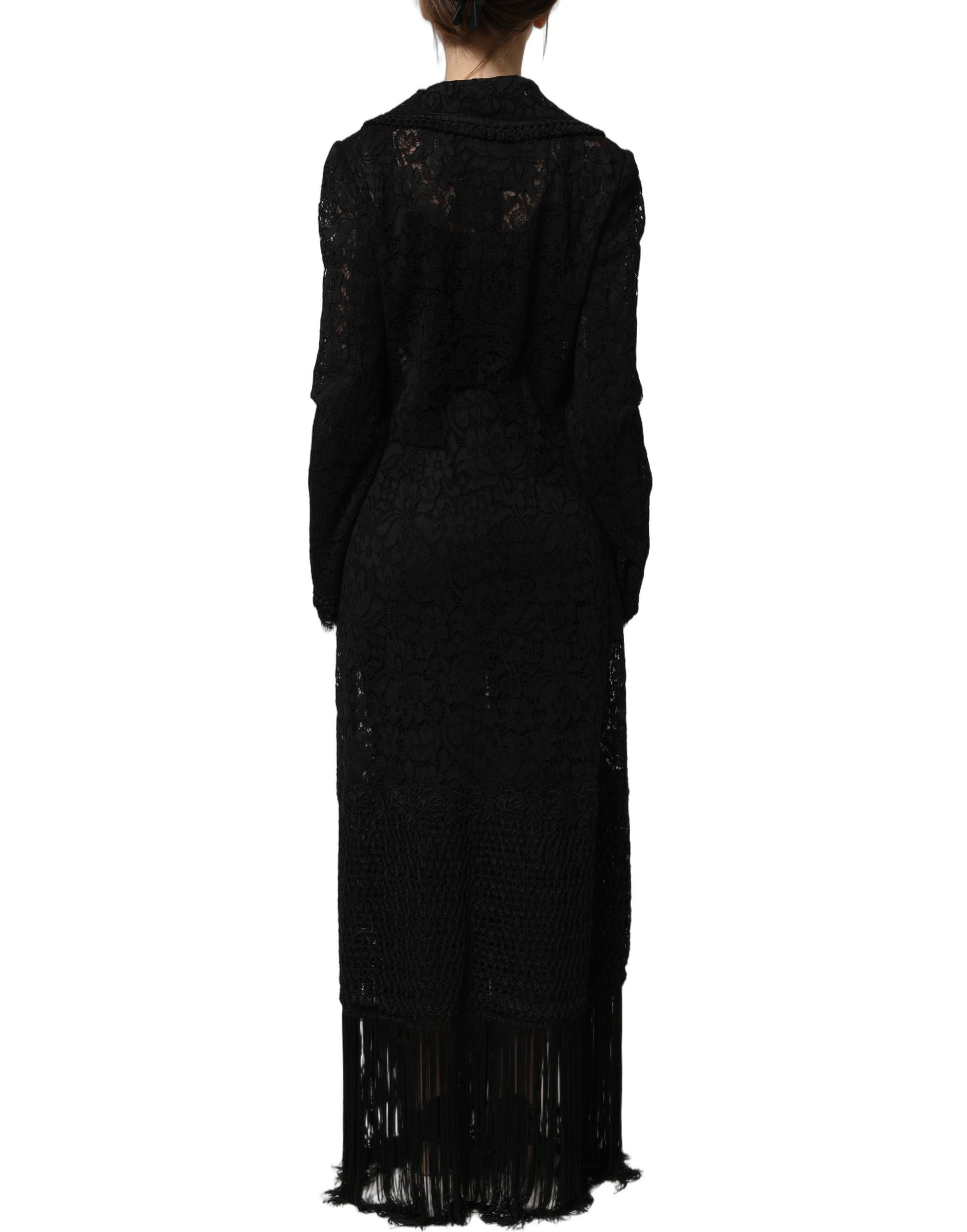 Manteau Dolce & Gabbana en guipure noir orné de broderies et embellissements, veste élégante en dentelle sophistiquée.