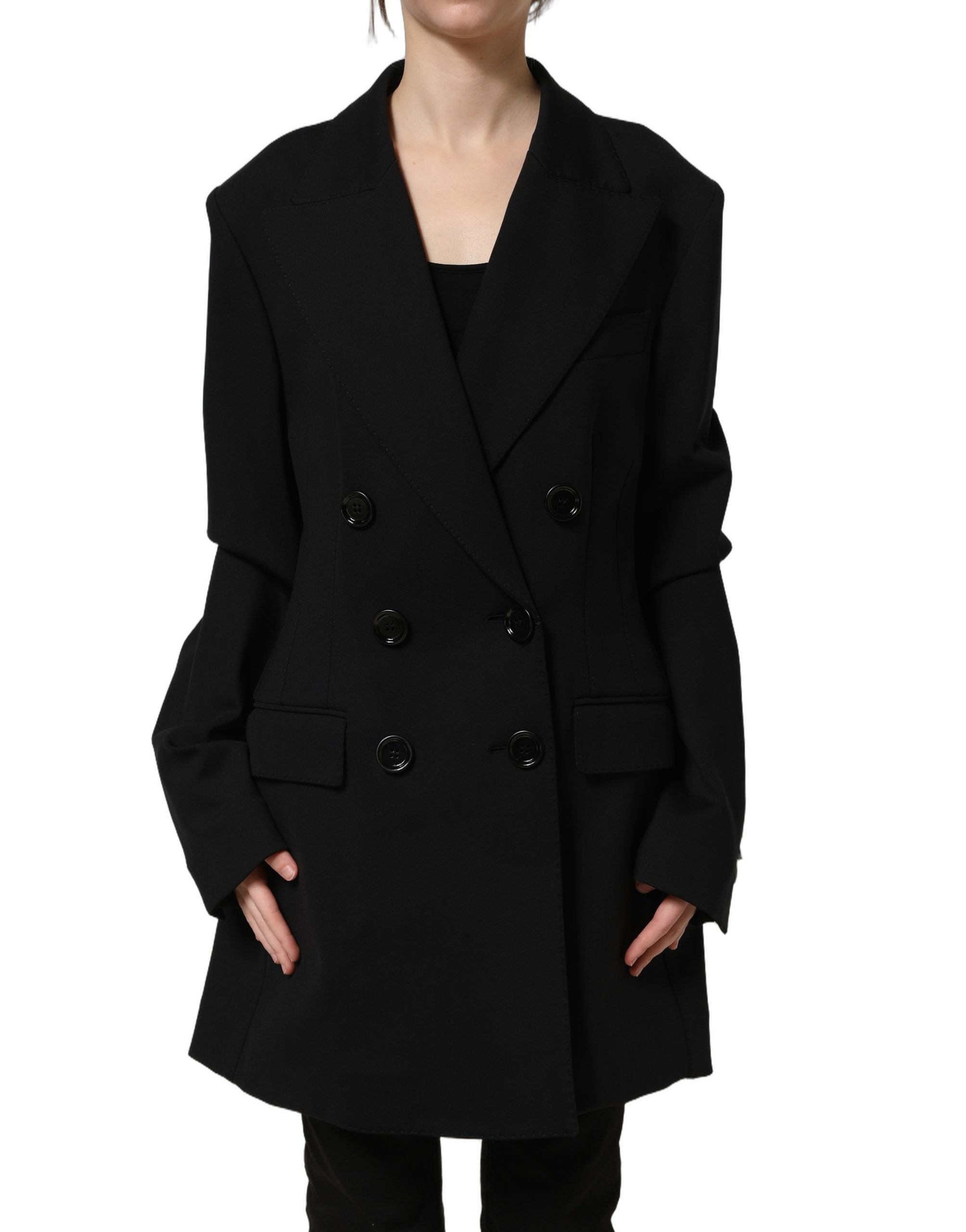 Veste blazer noire double boutonnage en crêpe Dolce & Gabbana, style élégant et sophistiqué pour femme.