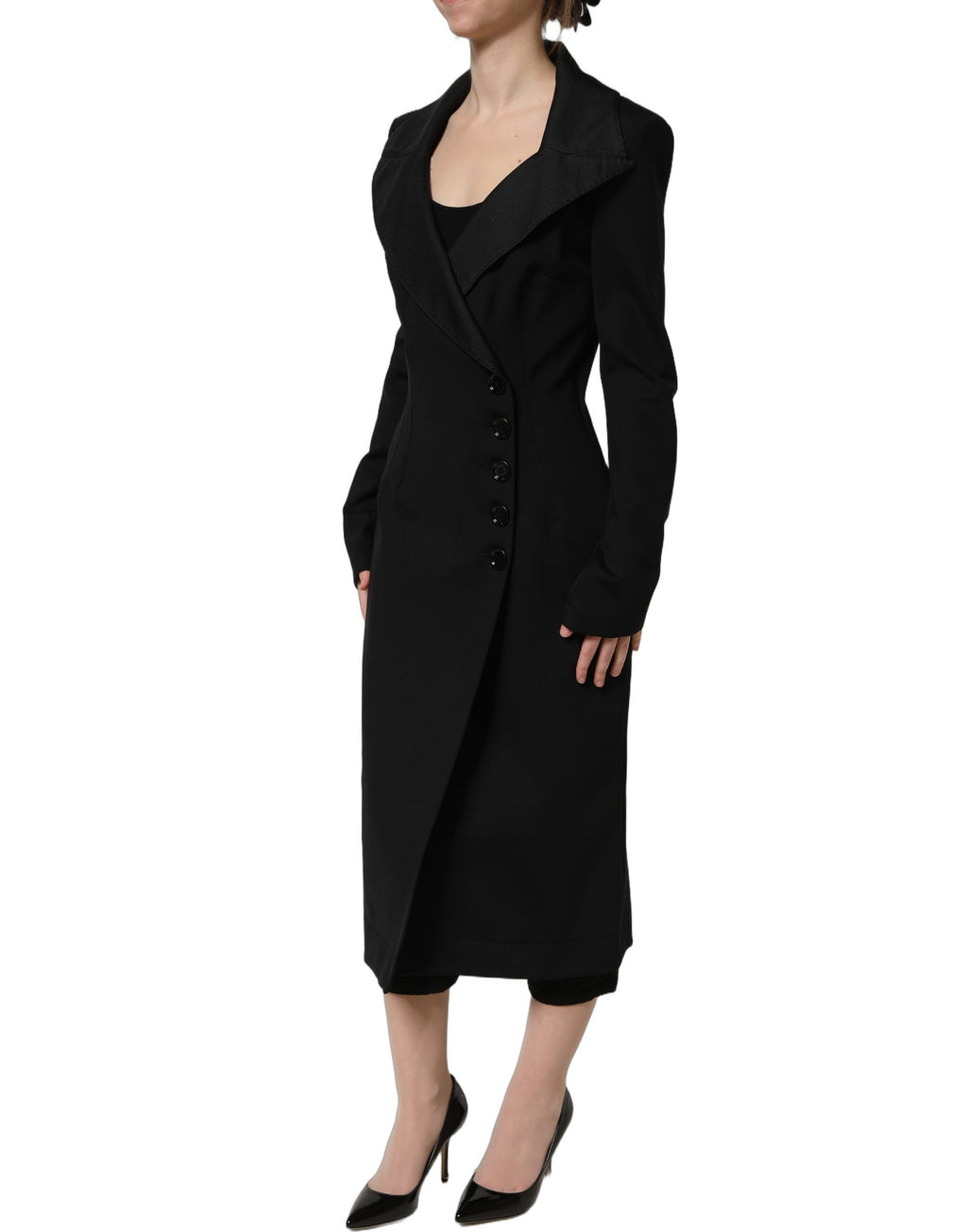 Veste noire en nylon à double boutonnage de Dolce & Gabbana, style élégant et moderne, vue de face.