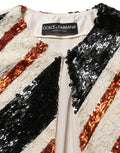 Manteau long Dolce & Gabbana à rayures multicolores avec sequins, veste duster élégante et tendance.