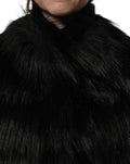 Gilet sans manches en acrylique noir avec fausse fourrure, veste Dolce & Gabbana, élégant et tendance, vue de face.