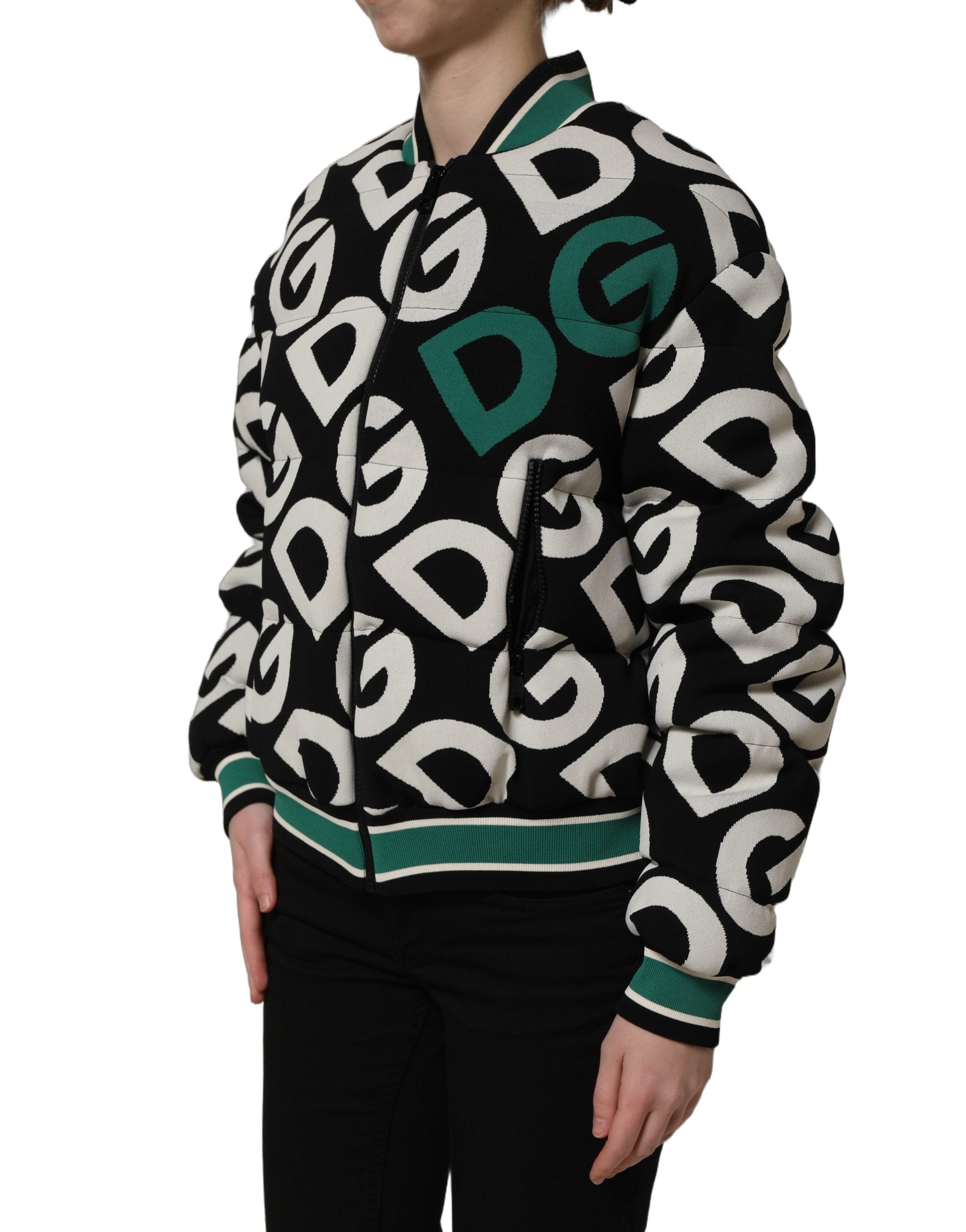 Veste bomber Dolce & Gabbana logo multicolore avec fermeture éclair complète, tissu élégant et design moderne.