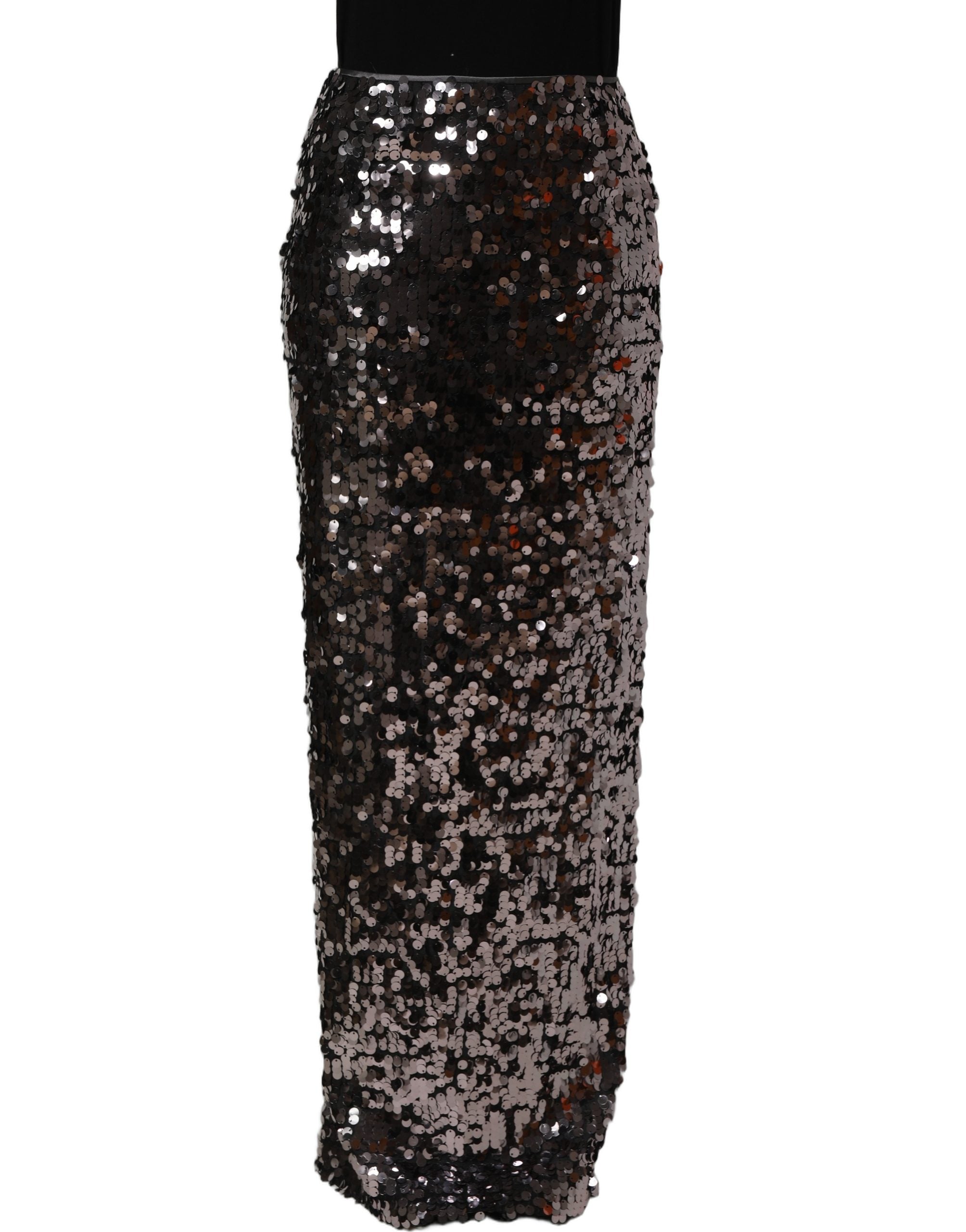 Jupe pencil Dolce & Gabbana brunie, ornée de sequins brillants et d'embellissements, vue sur le produit.