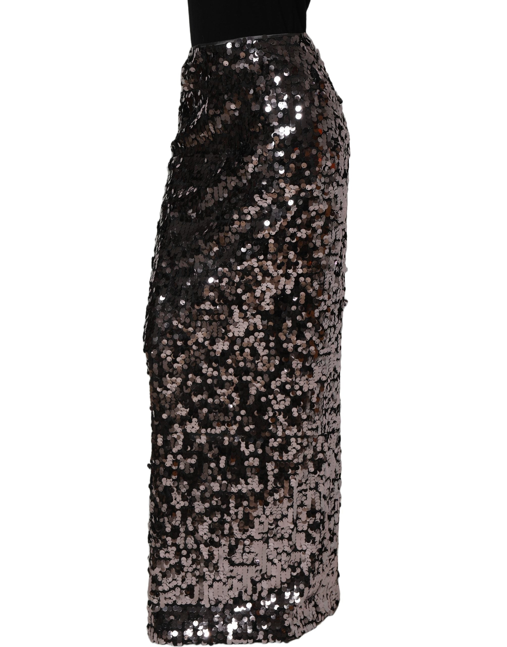 Jupe pencil Dolce & Gabbana marron ornée de sequins et de broderies, élégante et sophistiquée.