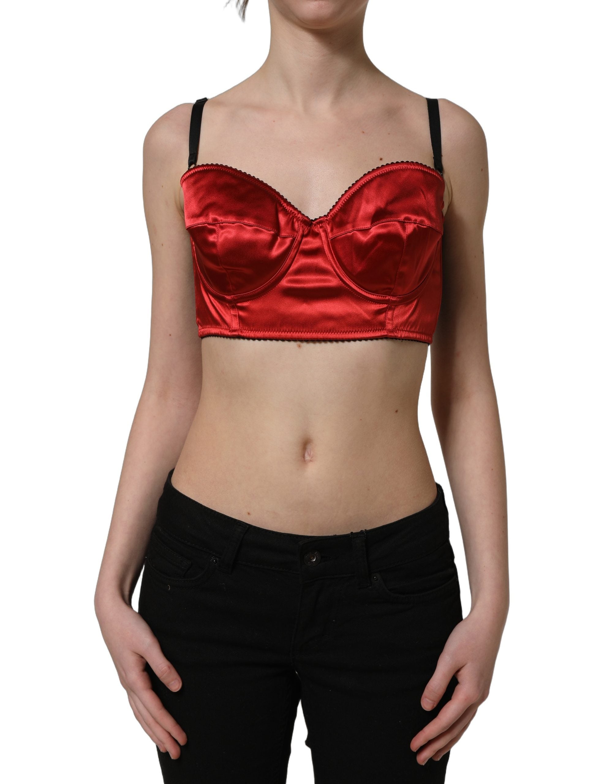 Bustier court en polyester satin rouge de Dolce & Gabbana, top cropé élégant avec design ajusté et finitions raffinées.