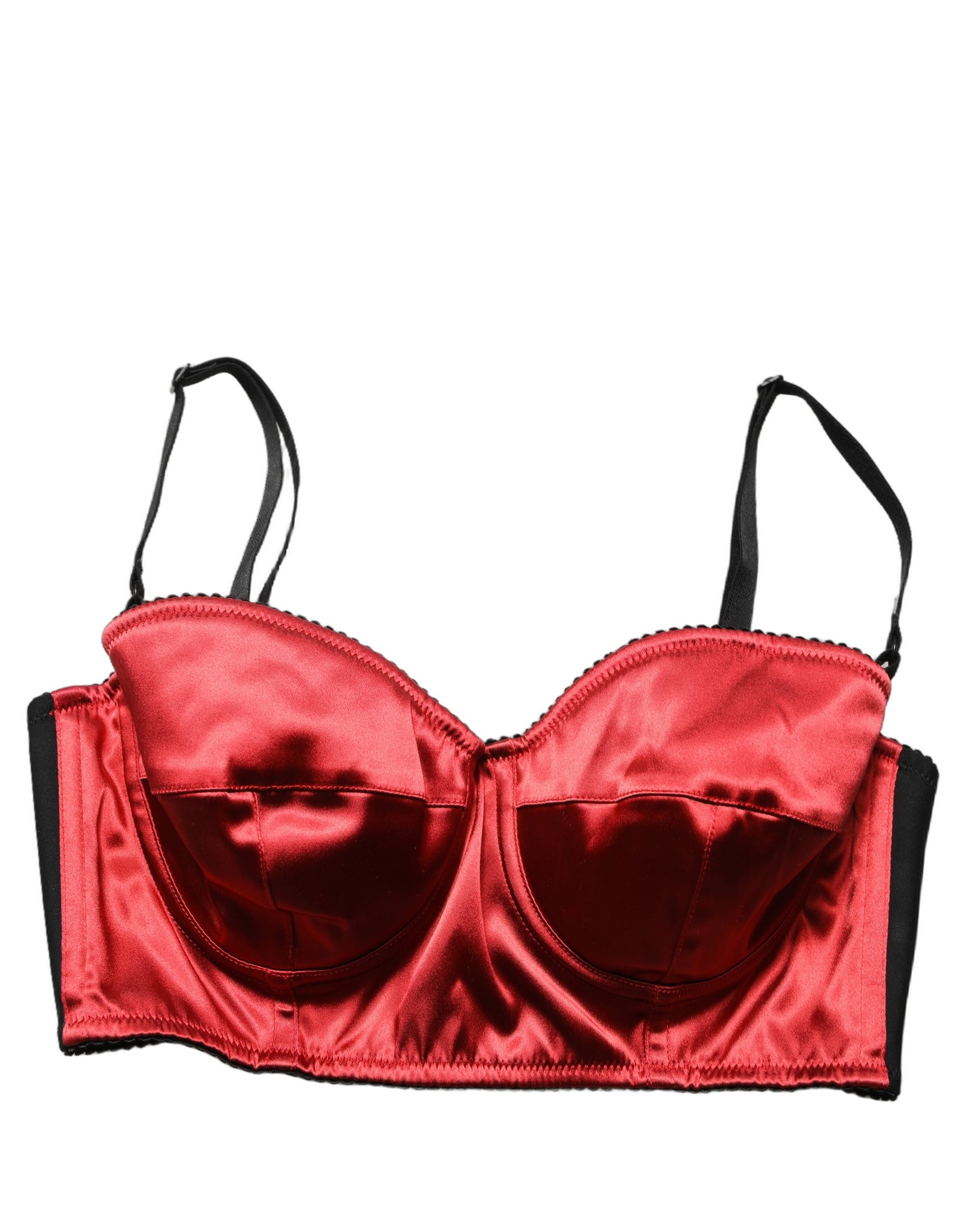 Bustier cropped en polyester satin rouge de Dolce & Gabbana, top sans manches avec style élégant et moderne.