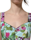 Tank top court en coton Dolce & Gabbana à fleurs multicolores et coupe bustier, avec design floral coloré.