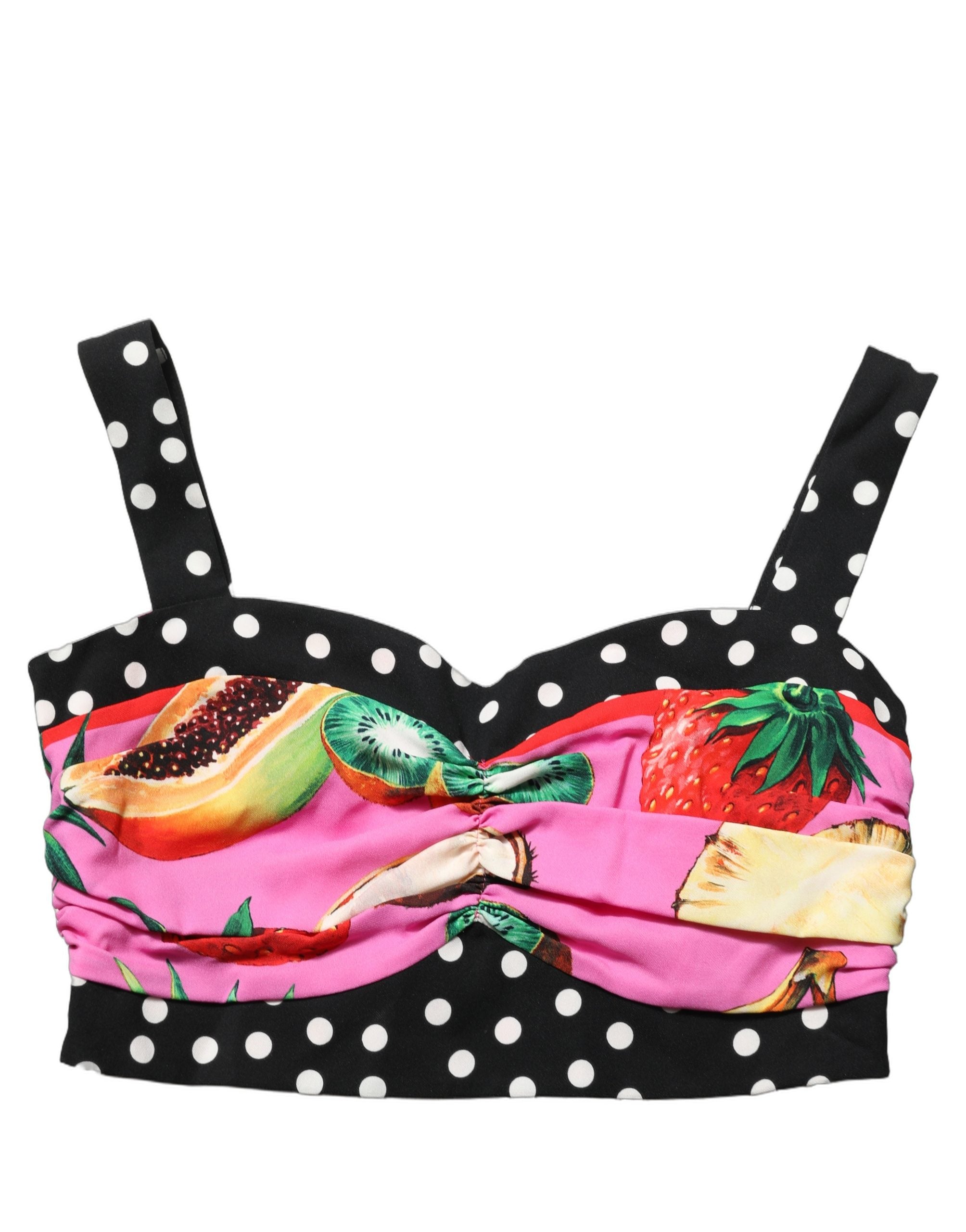Corset court en soie multicolore de Dolce & Gabbana, bustier ajusté avec détails colorés et finition élégante.