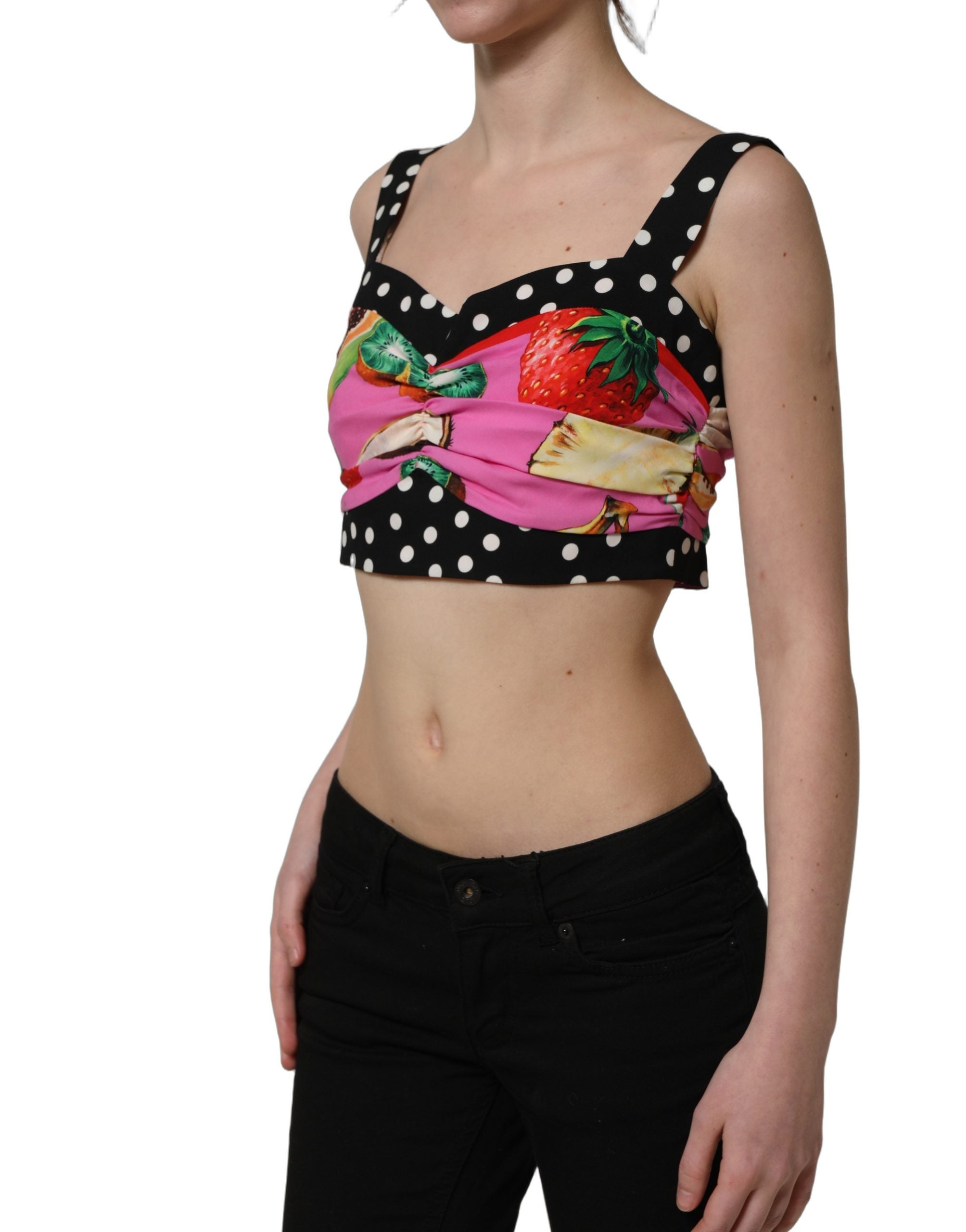 Corset crop top en soie multicolore de Dolce & Gabbana, ajusté, avec détails sophistiqués et style élégant.