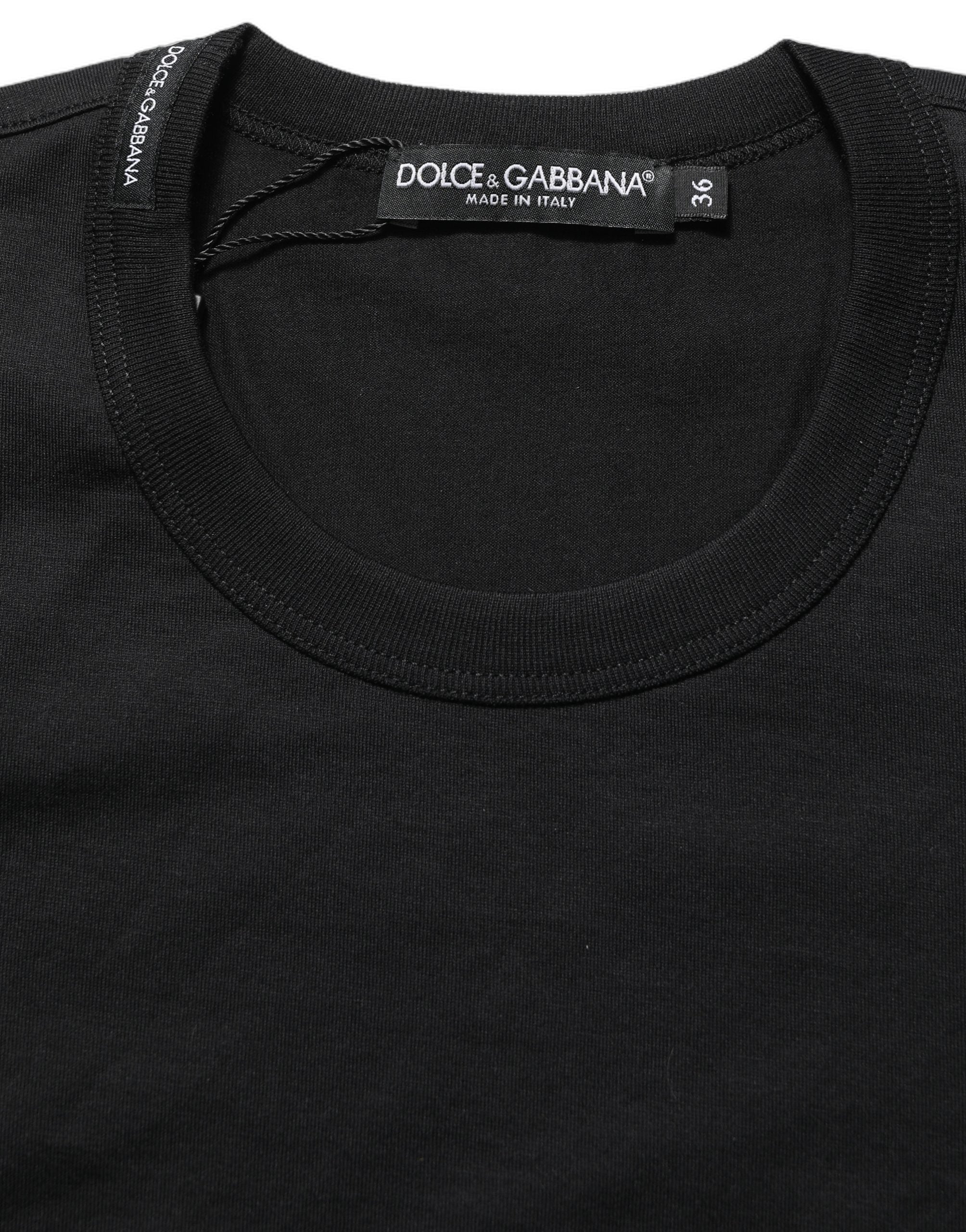 T-shirt noir en coton à manches courtes et col rond de Dolce & Gabbana, vue de face.