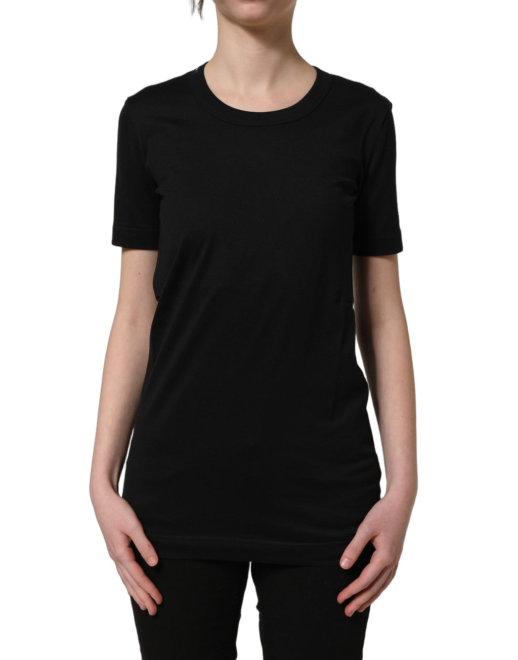 T-shirt homme Dolce & Gabbana en coton noir, à manches courtes et col rond, vue de face.