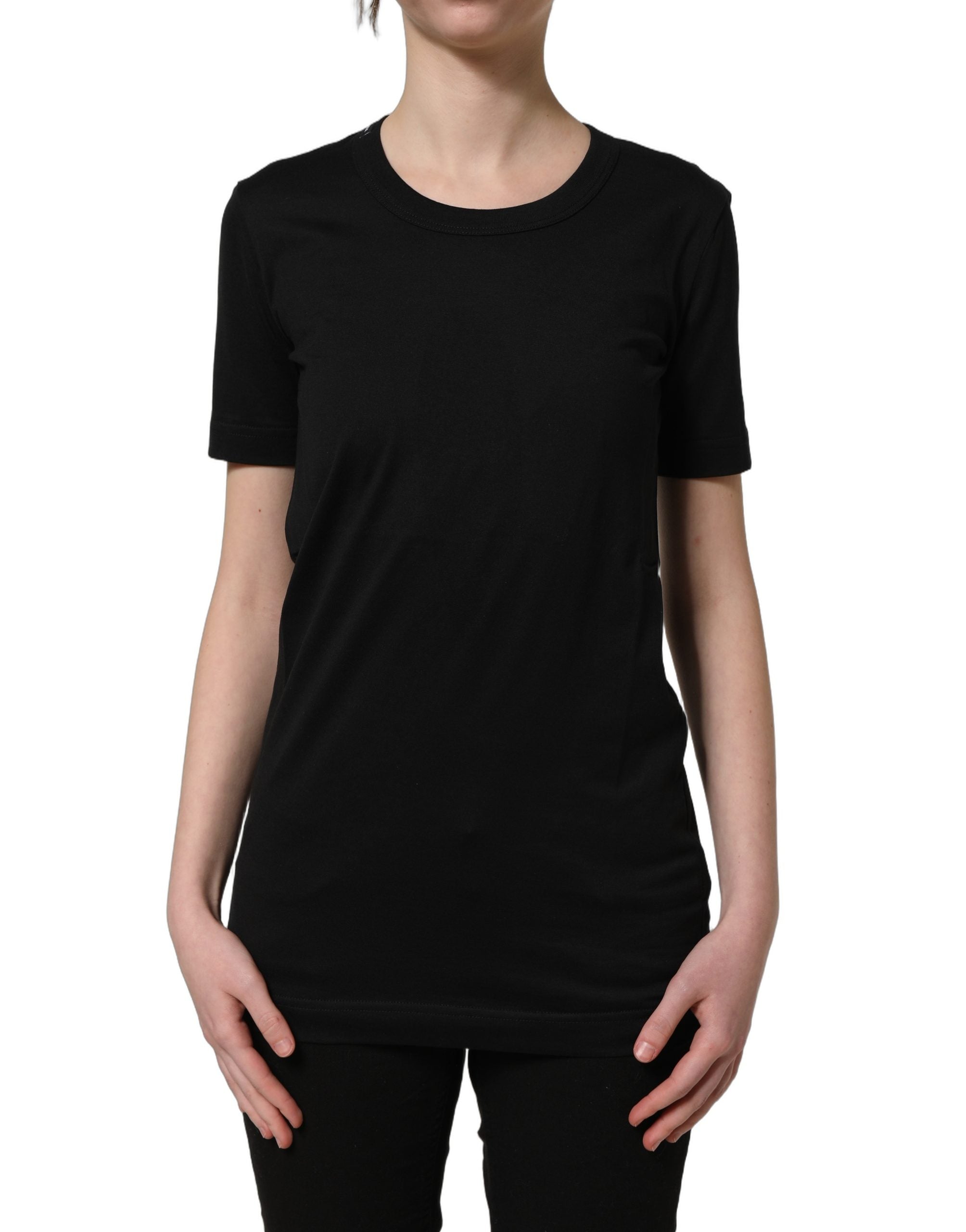 T-shirt noir en coton à manches courtes et col rond de Dolce & Gabbana, vue de face.