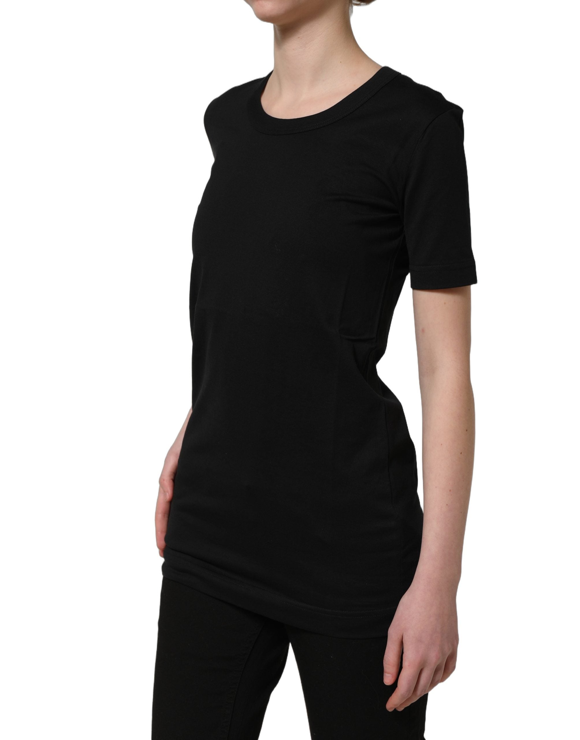 T-shirt noir en coton à manches courtes et col rond de Dolce & Gabbana, mode élégante et confortable.