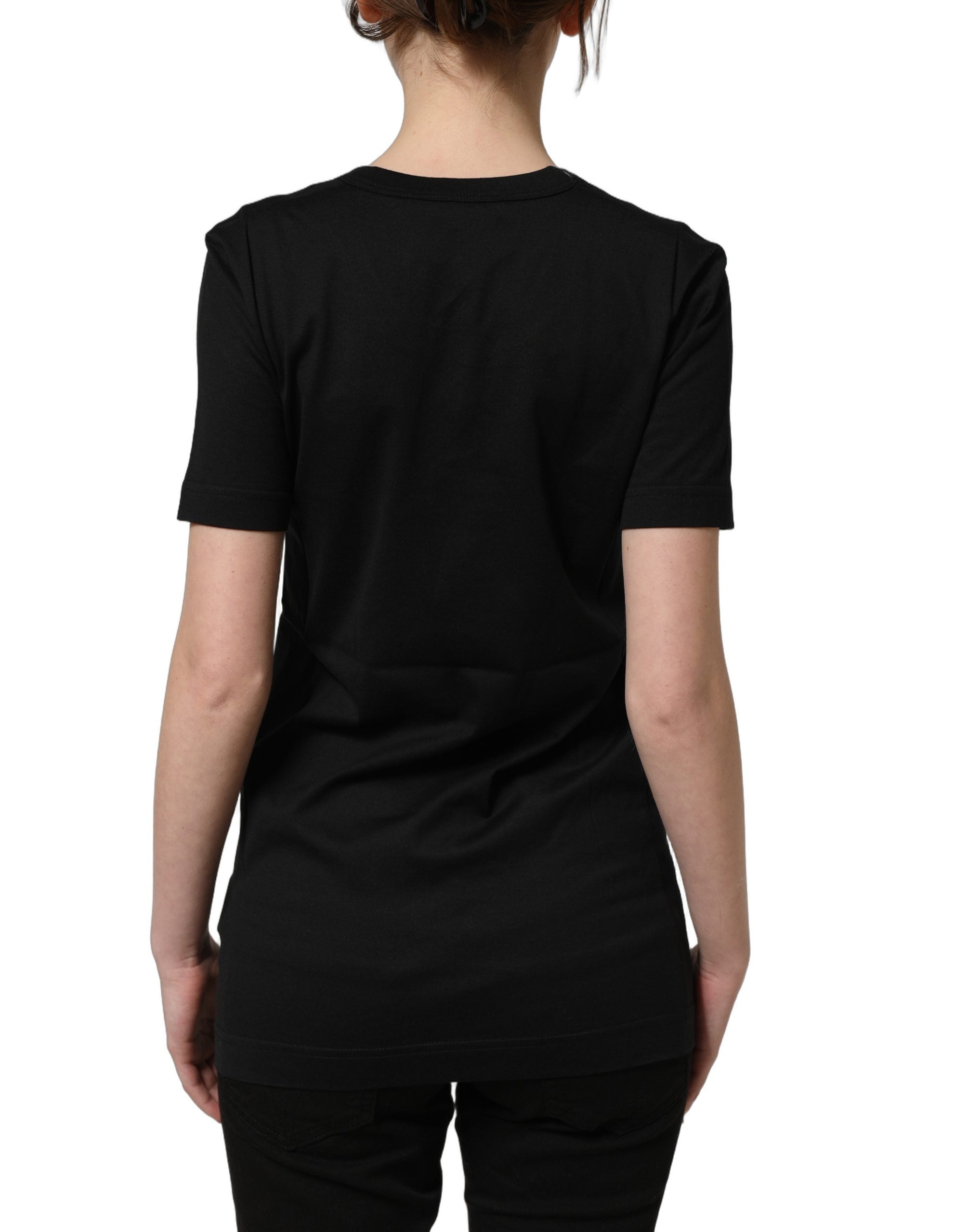 T-shirt noir en coton à manches courtes et col rond de Dolce & Gabbana, vue de face.