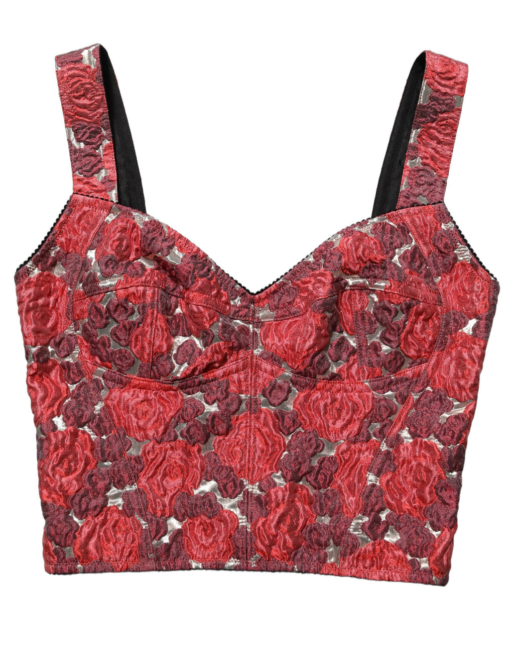 Top court en coton Dolce & Gabbana à fleurs multicolores, sans manches, coupe courte et bustier, style floral élégant.