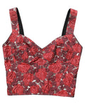 Top court en coton Dolce & Gabbana à fleurs multicolores, sans manches, coupe courte et bustier, style floral élégant.