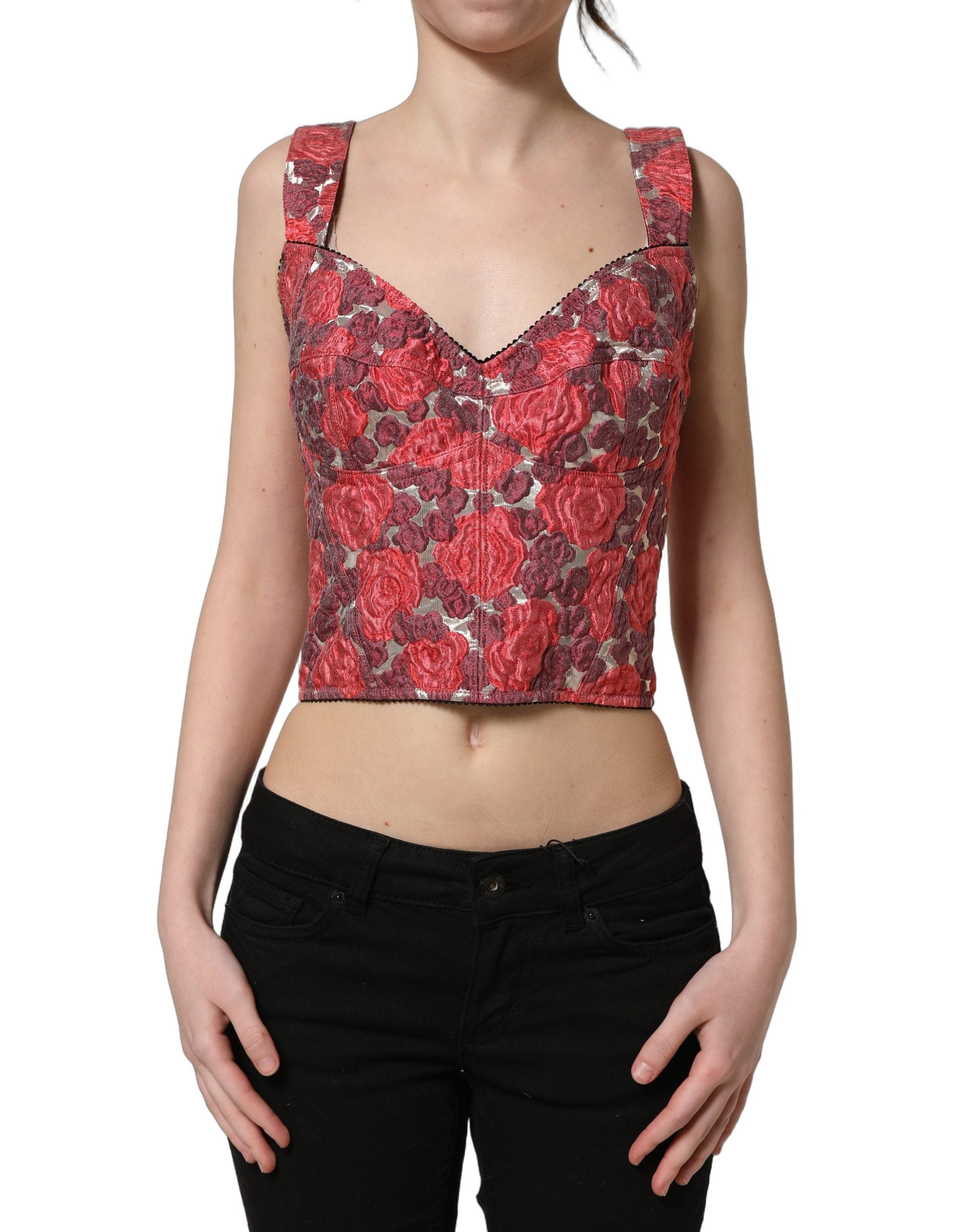 Débardeur court Dolce & Gabbana à fleurs multicolores, style crop top, tissu léger et design floral vibrant visible sur l'image.