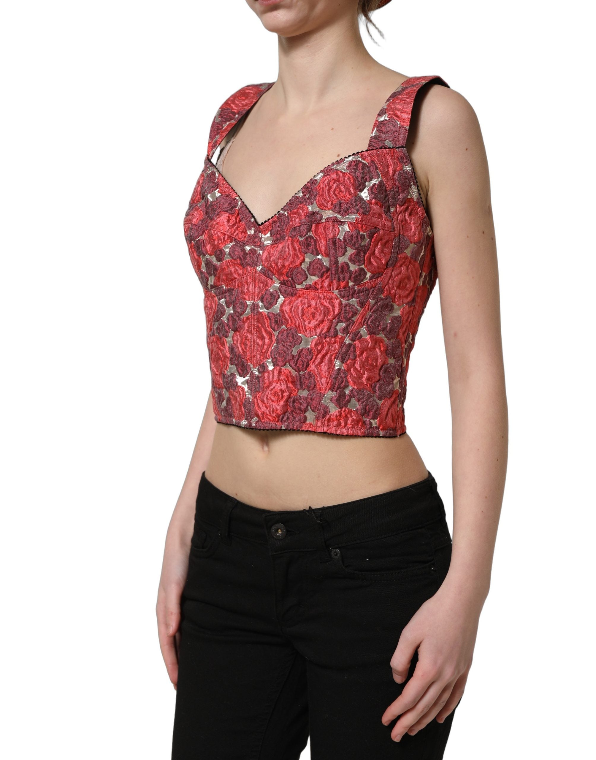 Top bustier court multicolore à fleurs de Dolce & Gabbana, crop top floral en tissu léger.